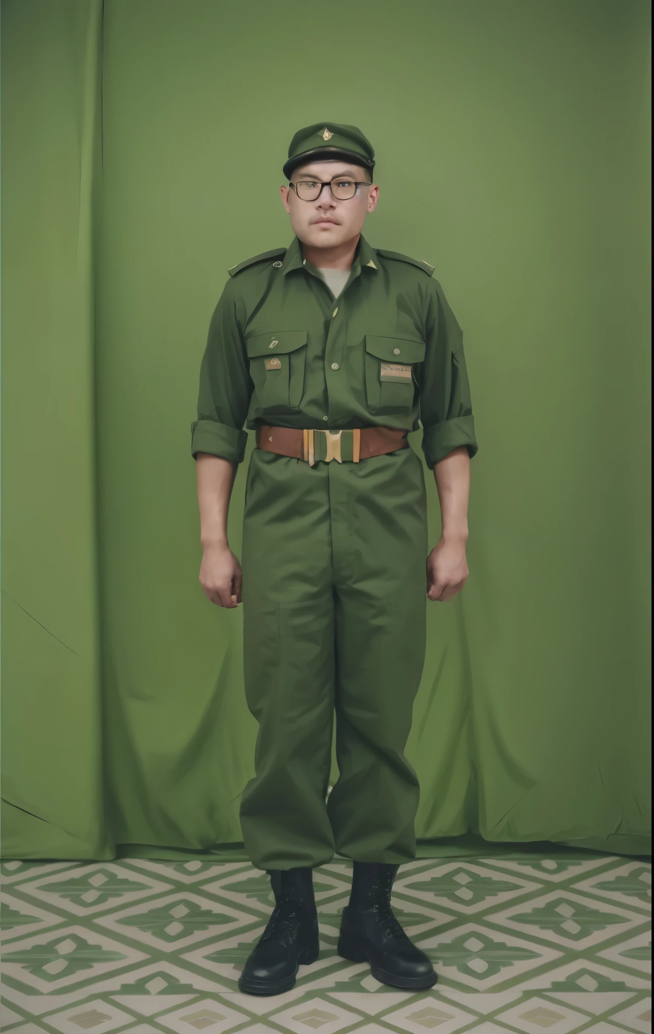 (best quality,4k,8k,highres,masterpiece:1.2),ultra-detailed,(realistic,photorealistic,photo-realistic:1.37),portrait of a military soldier,soldier with a strong posture,soldier in uniform,sharp focus,physically-based rendering,professional,vivid colors,military camouflage,serious expression,helmet,wearing a gas mask,holding a rifle,standing in a war-torn battlefield,dramatic lighting,dusty atmosphere,soldier with trimmed beard and short hair,bullets flying in the background,dynamic composition,metallic texture on the soldier's uniform and gear,confident facial expression,determination in the soldier's eyes,military patches and badges on the uniform,gritty and realistic portrayal of the soldier,accurate portrayal of military equipment and accessories.