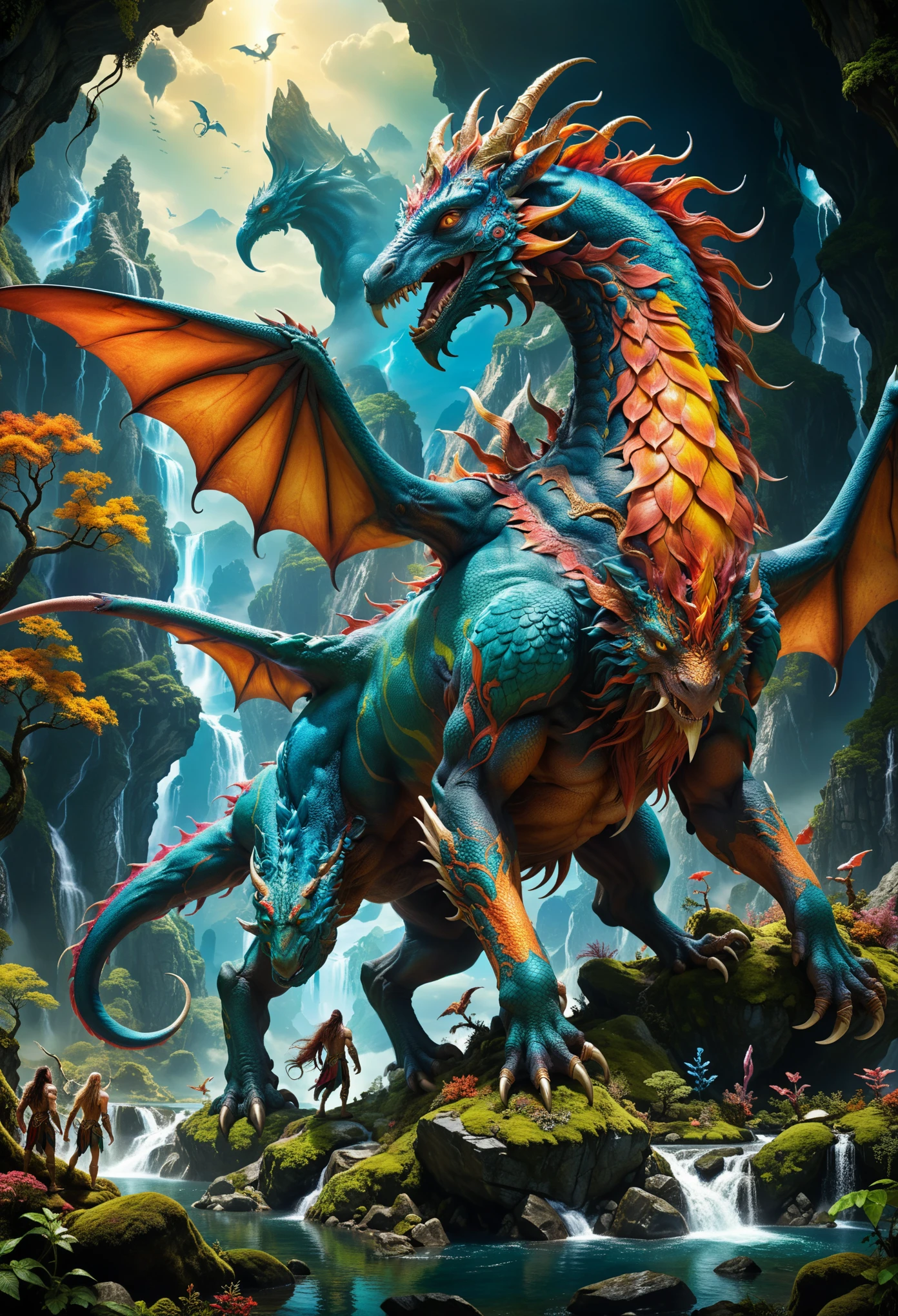 (bestselling fantasy,ultra-detailed:1.2),creature size comparison,mythical beings,giant and tiny creatures,impressive size variation,vivid colors,masterpiece:1.2,unrealistic,extraordinary,legendary proportions,dramatic composition,imaginative scenery,detail-rich,sharp focus,astonishing creature anatomy,breath-taking,mythological creatures,exaggerated dimensions,imposing presence,otherworldly beauty,mythical realm,huge creatures,miniature creatures,contrast of scales,dynamic lighting,mythical creatures in action,visually stunning,surreal landscape,highres,legendary beasts,magical creatures in motion,striking visual impact,immersive fantasy,unfathomable size difference,visual spectacle,epic proportions,grandiose creatures,fantastical universe.