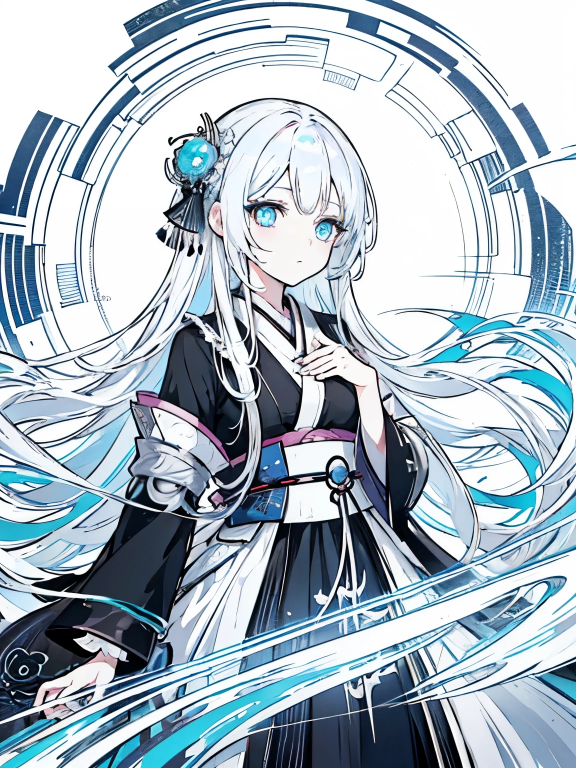 anime girl with white hair, long hair, blue eyes wearing a black dress, detailed portrait of anime girl,detailed digital anime art, best anime 4k konachan wallpaper, clean detailed anime art, detailed anime character art, anime girl in a kimono costume, portrait of an anime girl, portrait anime girl, detailed key anime art, zerochan art