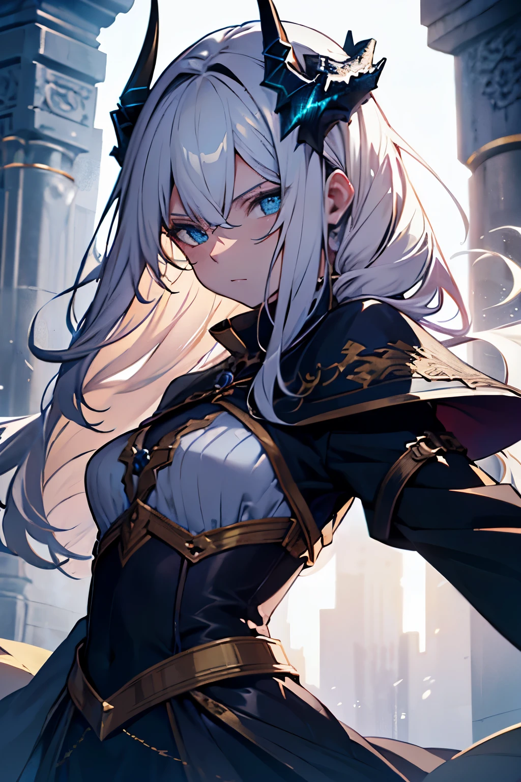 Woman with long hair, beautiful with superior quality and highly detailed details, healthy, evil goddess with anime style, in HD and 8K.