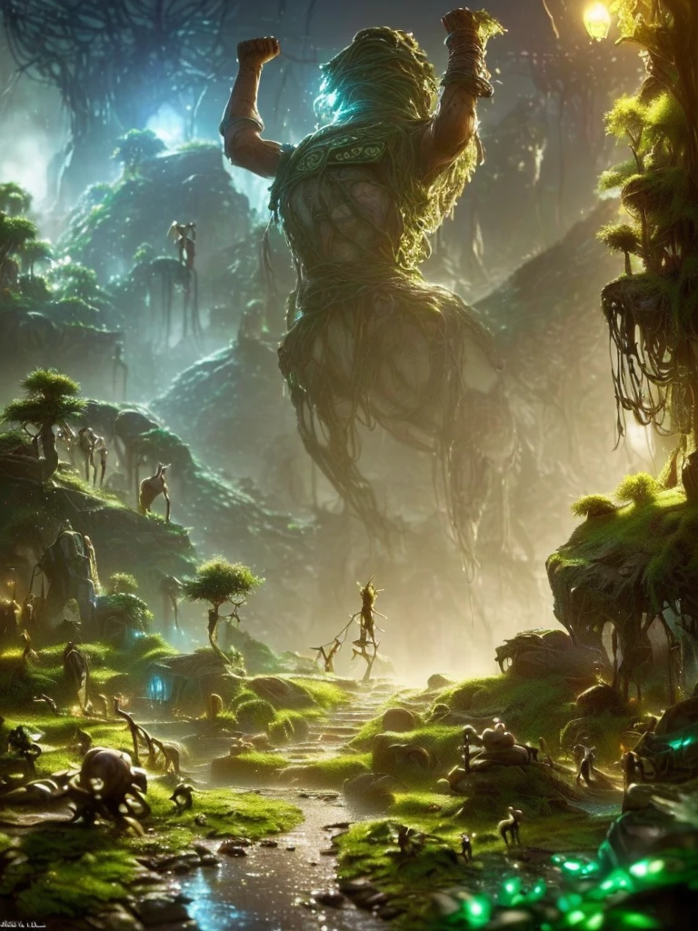 ((Giant matis and small people below, epic and dramatic jungle landscape scene: 1.5)),((Imaginative scene)),((perfect, meticulously detailed: 1.4)), ((full shot: 1.4, dynamic pose: 1.3 ) ), ((Best Quality)), ((Masterpiece)), 3D, (Hyper Detailed: 1.3), ((Epic Landscape: 1.3)), (Photorealistic: 1.4), ((Front Camera, Long Shot)), ((Low-light night movie lighting: 1.2)) .32k.