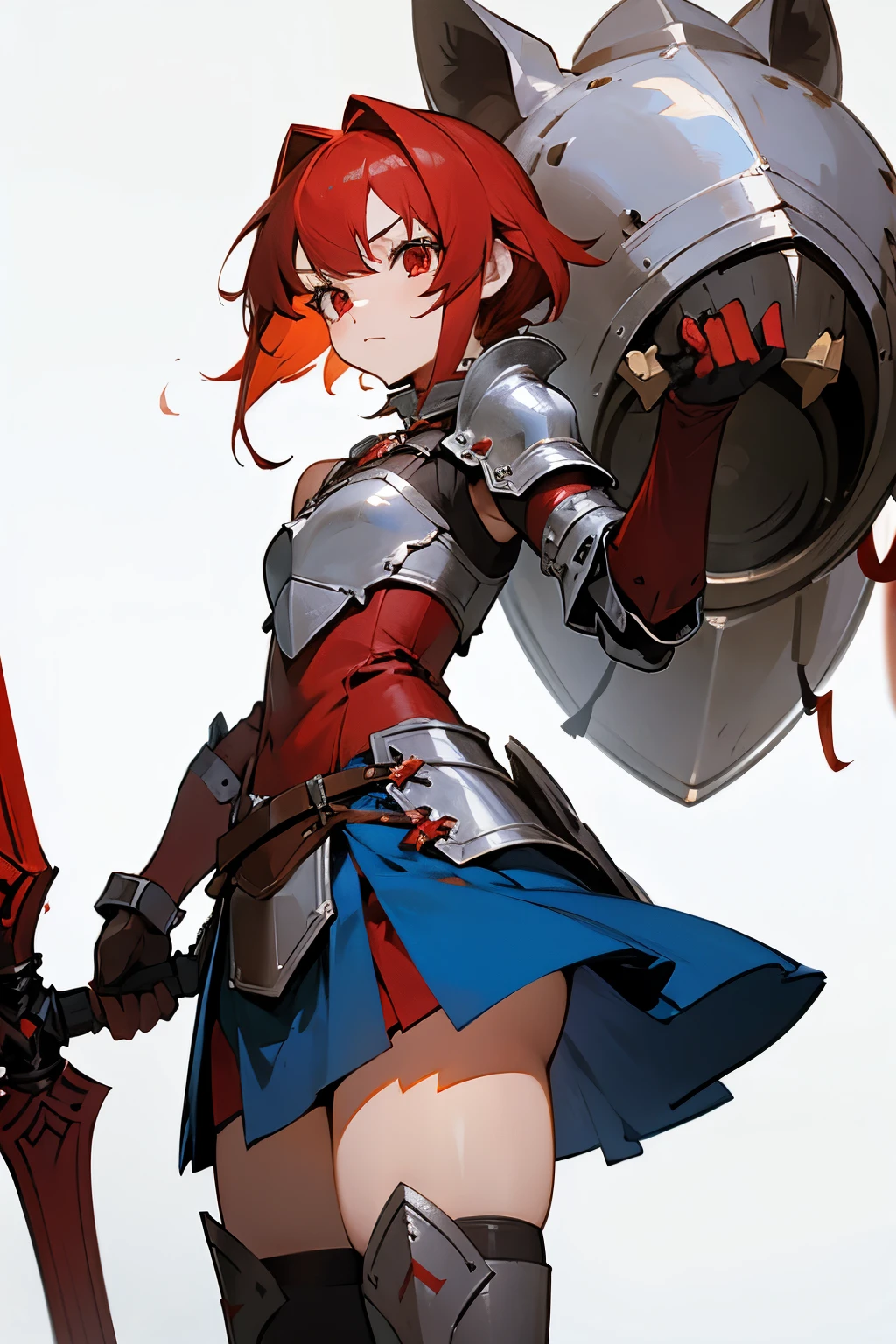 Anime girl with red hair and a sword and armor - SeaArt AI