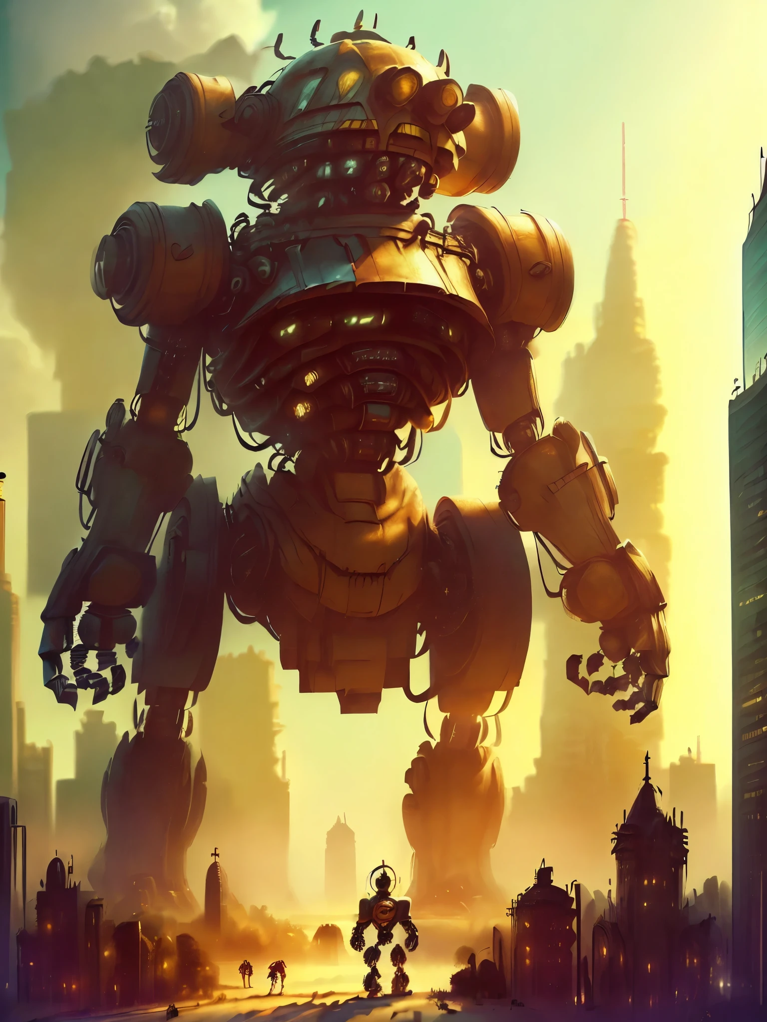 ((giant robot in city and small people below:1.5)), ((epic and dramatic jungle landscape scene:1.5)),((Imaginative scene)),((perfect, meticulously detailed: 1.4)), ((take full: 1.4, dynamic pose: 1.3), ((Best Quality)), ((Masterpiece)), 3D, (Hyper Detailed: 1.3), ((Epic Landscape: 1.3)), (Photorealistic: 1.4), (( Front camera, wide shot)), ( (Low-light night movie lighting: 1.2)) .32k.