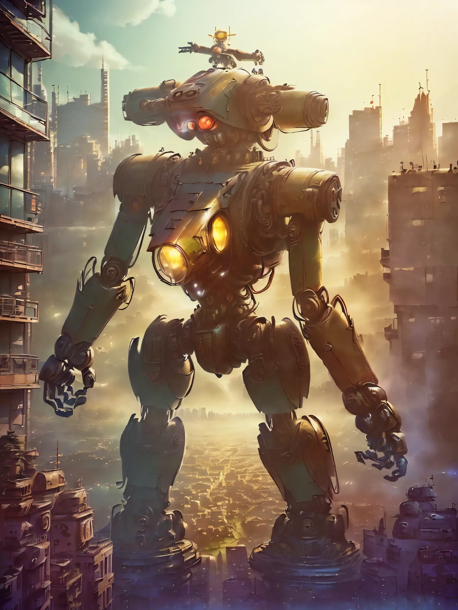 ((giant robot in city and small people below:1.5)), ((epic and dramatic jungle landscape scene:1.5)),((Imaginative scene)),((perfect, meticulously detailed: 1.4)), ((take full: 1.4, dynamic pose: 1.3), ((Best Quality)), ((Masterpiece)), 3D, (Hyper Detailed: 1.3), ((Epic Landscape: 1.3)), (Photorealistic: 1.4), (( Front camera, wide shot)), ( (Low-light night movie lighting: 1.2)) .32k.