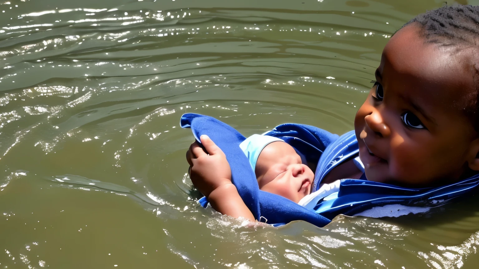 A baby within a sixth going down the Nile River, 