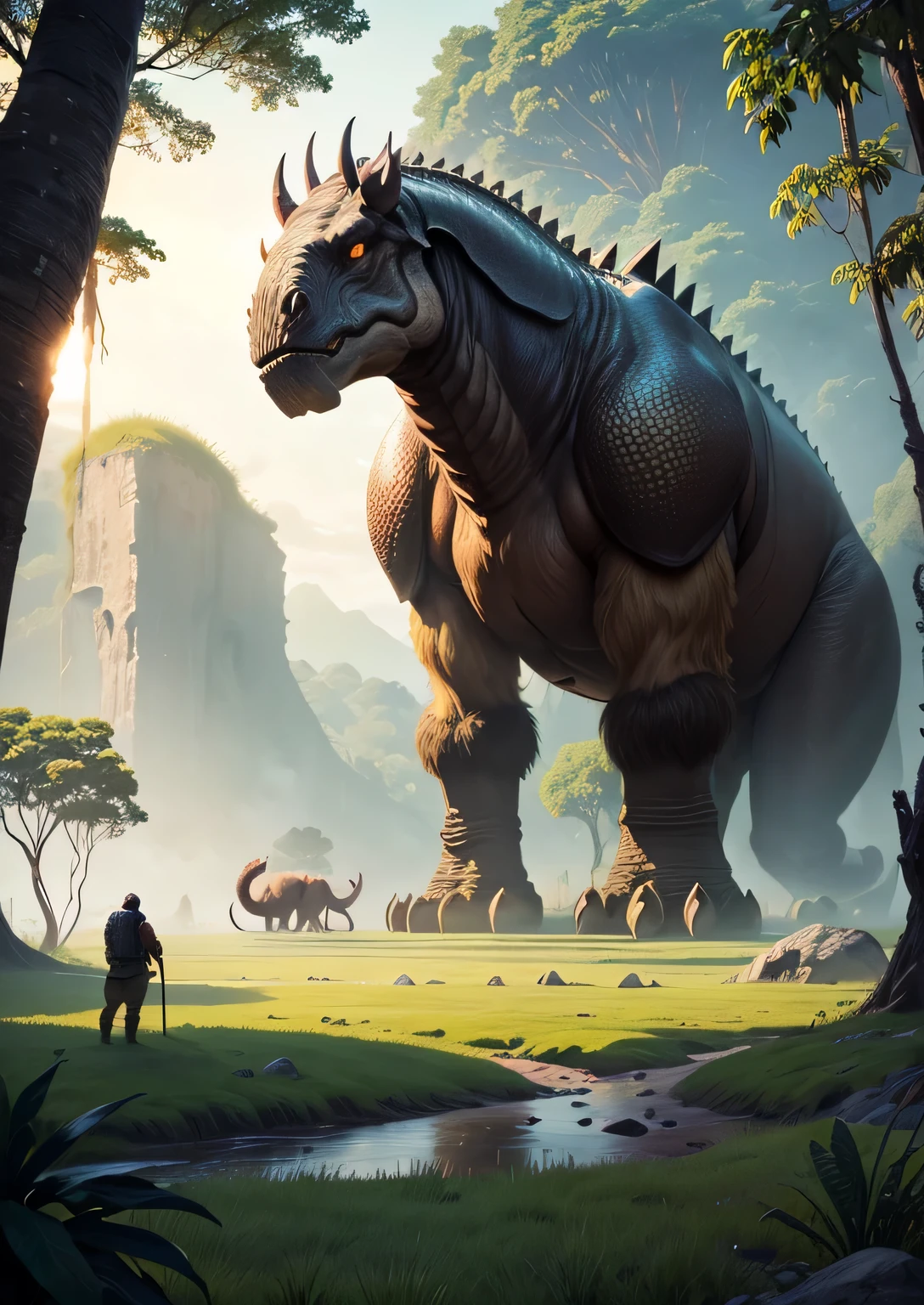 giant creature,Ancient creatures,Dinosaur,mammoth,huge creature,jungle or grassland,