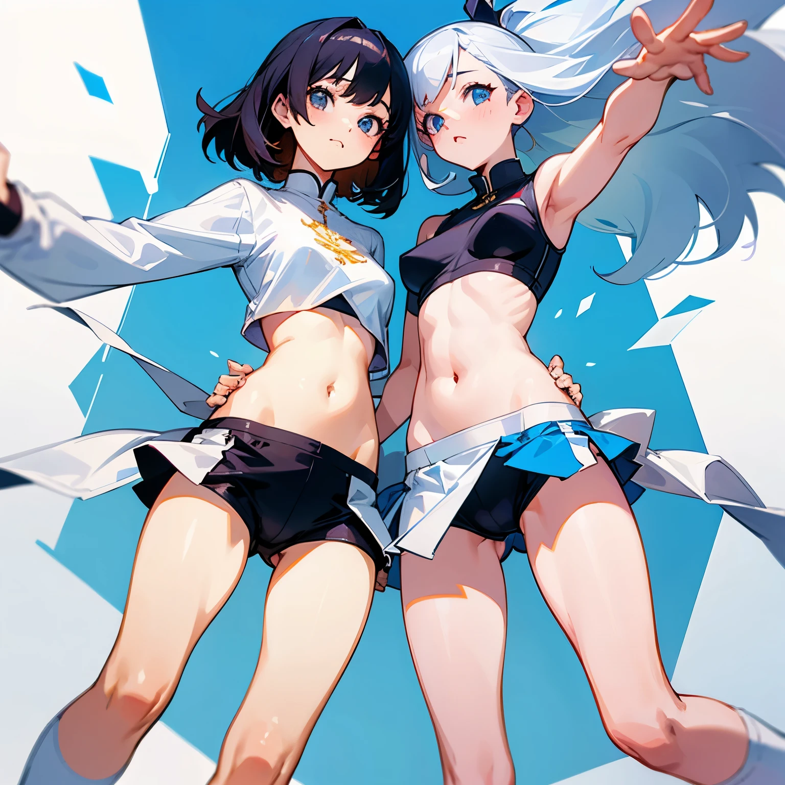 Two two-dimensional beautiful girls，white socks，Showing belly button。