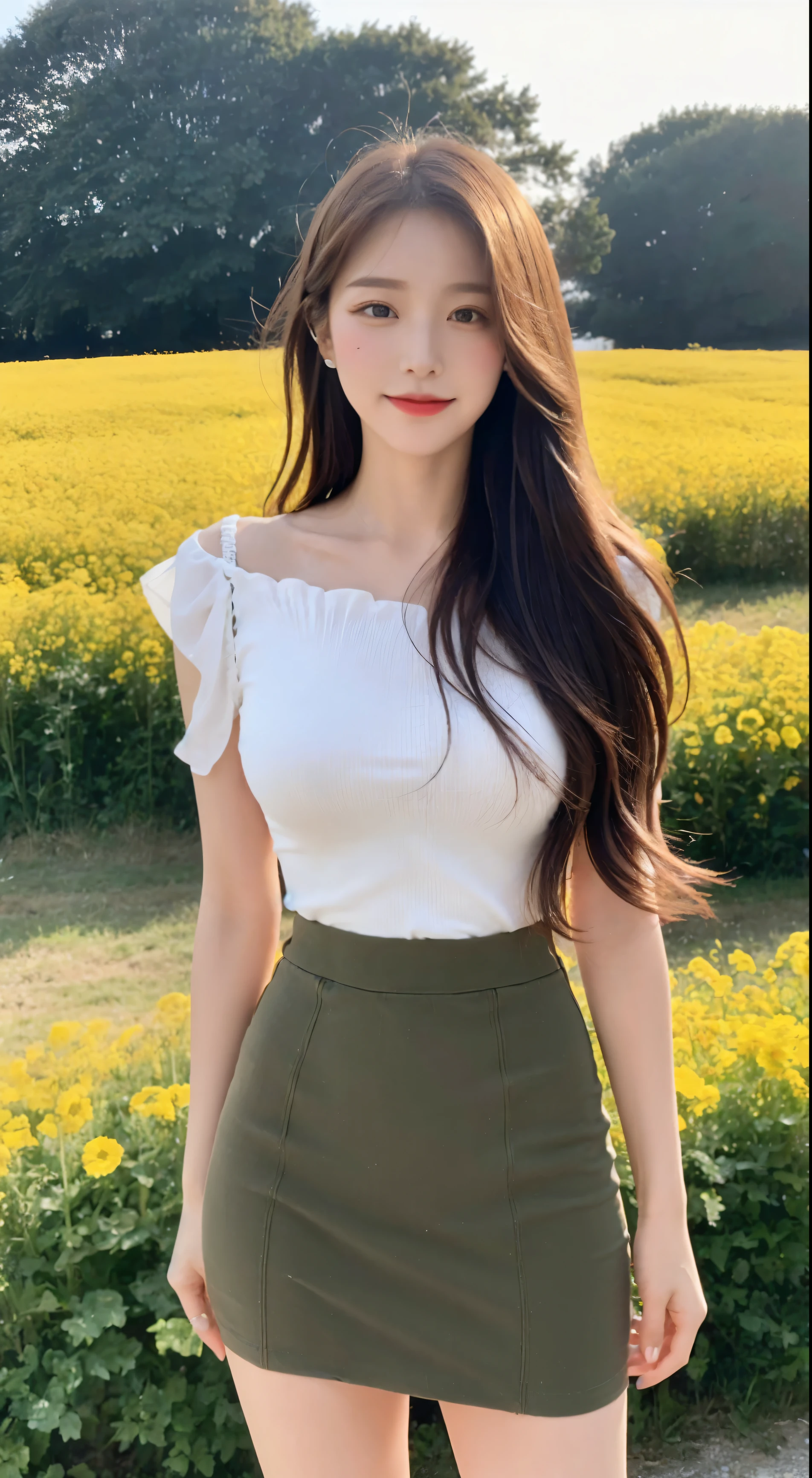 ((best qualtiy, 8K, tmasterpiece:1.3)),Focus:1.2, female high-school student，Drive a motorcycle，Perfect S-Shaped Body，（A look of determination）（adolable），delicated face，Long hair waist-length，long hair flowing，Tilt your head，ssmile，Hair details，Delicate Full Body Portrayal，Delicate depiction of the face，Best picture quality，A high resolution，细致背景，Delicate portrayal，exquisitedetails，Rich in detail，Facial strengthening，(Short crop top，short  skirt)，with blue sky and white clouds，Sitting Among the Flowers，wooden cabin，There are no bags under the eyes