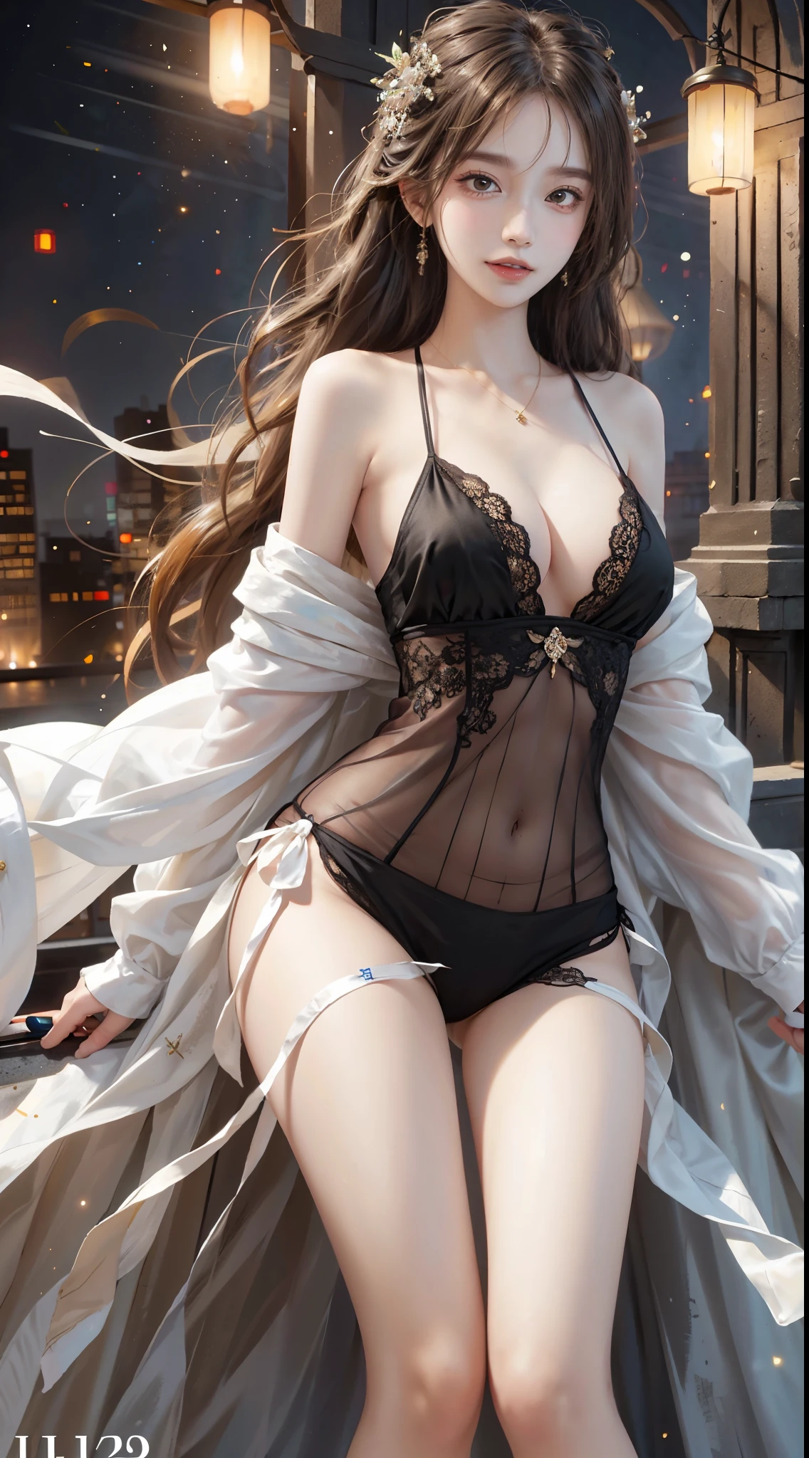 ((full body)), ((leaning forward)), ((Random shooting angle)), ((bare shoulders)), ((realistic)), ((The hemlines are very short)), ((Big , cleavage)), 1girll, posed for photo, Outdoor scene, the night, lamplight, Stand up, Pleasing posture, Eye-catching poses, pretty legs, looking at viewert, Detailed scenes, curlies, Air bangs, Beautiful hair accessories, Brownish-yellow hair, light make-up, Blushlush, Gloss on lips, (Campus style), warm lights, a warm color palette, Detailed details, Super detailed, (tmasterpiece, best qualtiy), (An extremely delicate and beautiful work), Delicate earrings, Delicate necklace, Simple blurred background, Extreme detail description, Ultra-fine painting, Delicate face, slim toned body, Slimming the waist, (grin, happy grin, Baring teeth), (anatomy correct)