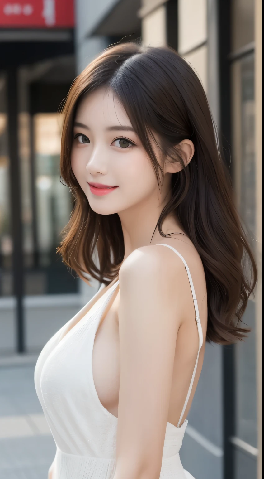 table top, highest quality, figure, super detailed, finely, High resolution, 8k wallpaper, 完璧なダイナミックな構figure, detailed and beautiful eyes, ladies fashion summer,medium hair,small breasts natural color lip, bold sexy pose,smile,Harajuku、20 year old girl、cute、sexy shot looking at camera
