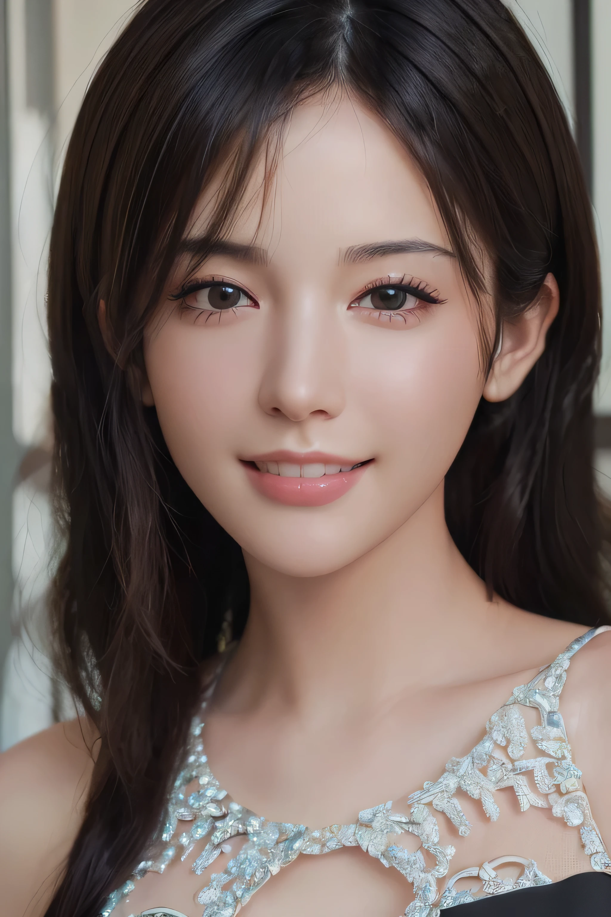 (Masterpiece: 1.3), (8k, photorealistic, RAW photo, top quality: 1.4), (1girl), beautiful face, (realistic face), (black hair), beautiful hairstyle, realistic eyes, beautiful detail eyes, (realistic skin), beautiful skin, absurdity, attractive, ultra high resolution, ultra realistic, high definition, golden ratio, whole body, smiling teeth are visible, beautiful smile,