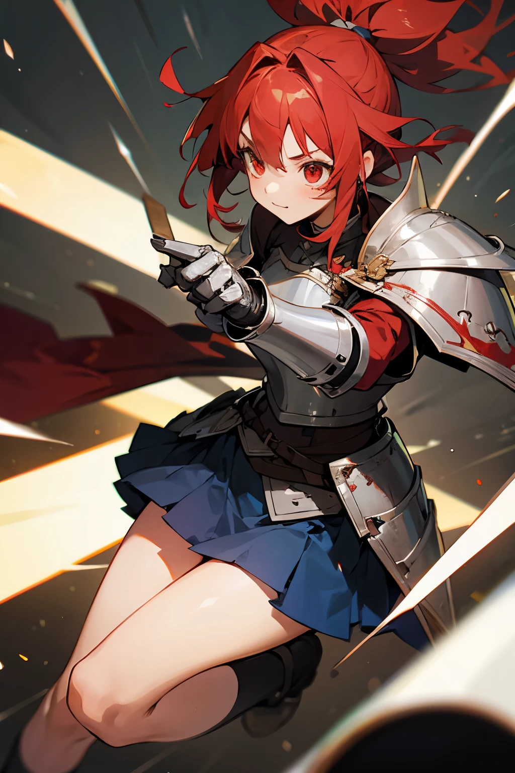 Anime girl with red hair and armor holding a sword - SeaArt AI