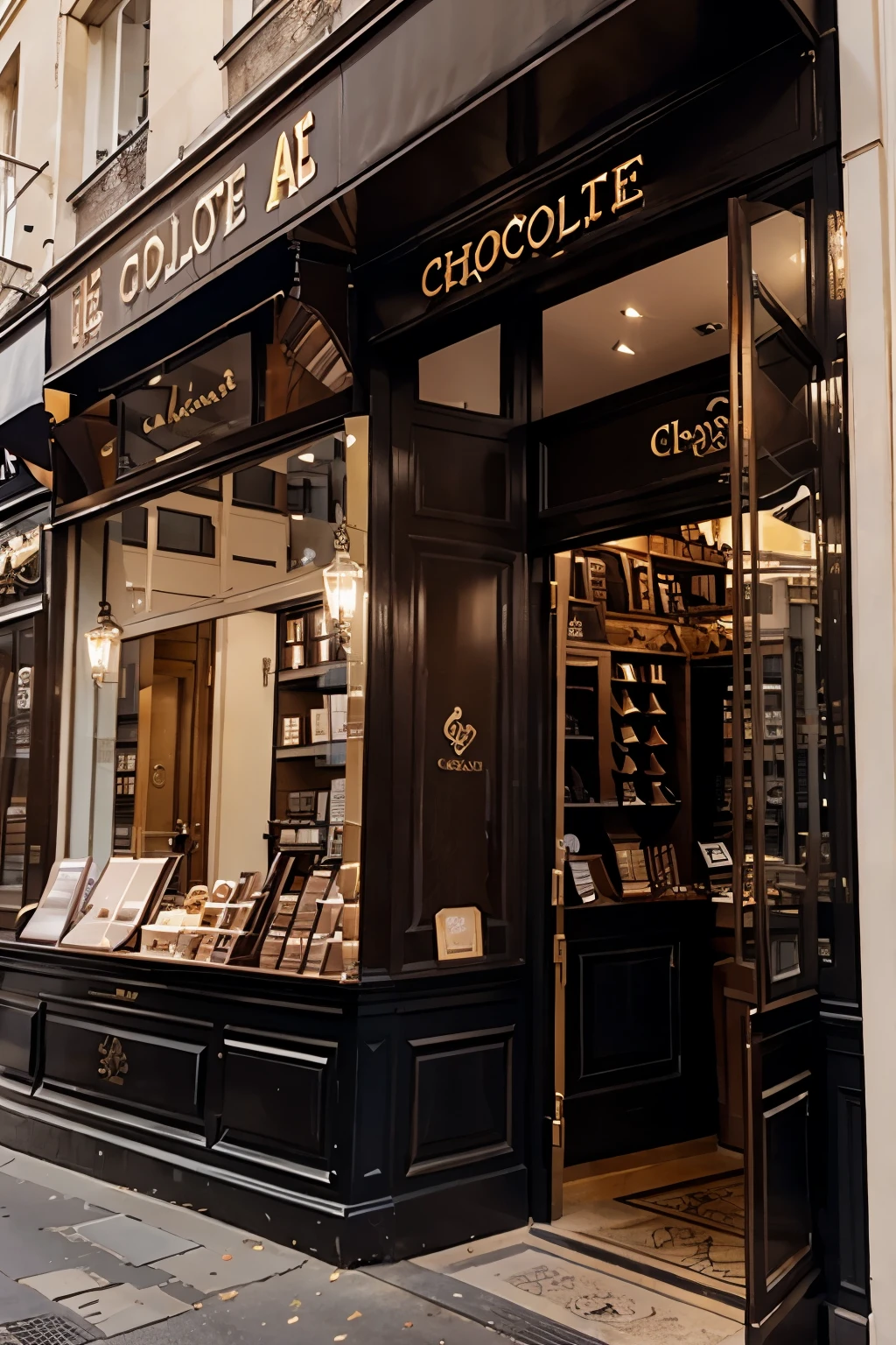 image of a chocolate store in paris, france, viewed fro the outside