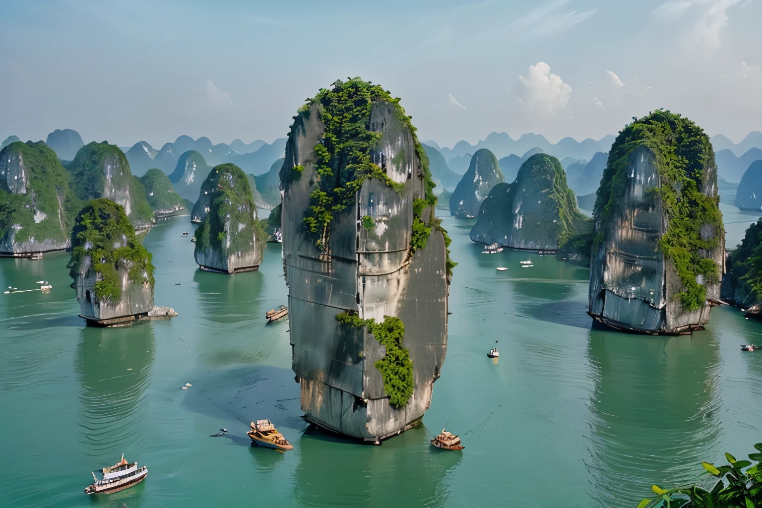 Halong Bay, Vietnam: A UNESCO World Heritage Site, Halong Bay is renowned for its emerald waters and thousands of limestone karsts and isles topped with lush vegetation, creating a mesmerizing seascape that's best explored by boat.