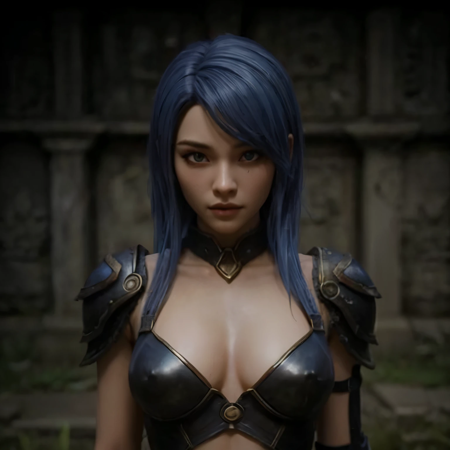 Sunset, daylight, body, A beautiful girl, herowith rogue leather armor, warcraf carying weapons dagger glowing ligth, blue hair, unity, runing in 3Dportraitstylized, made in blender, unreal 5, cgi, sss, red hair, cartoon dysney, golden hour::1,, supersunrise, in light, peaches, beautiful, kpop, temple ruin