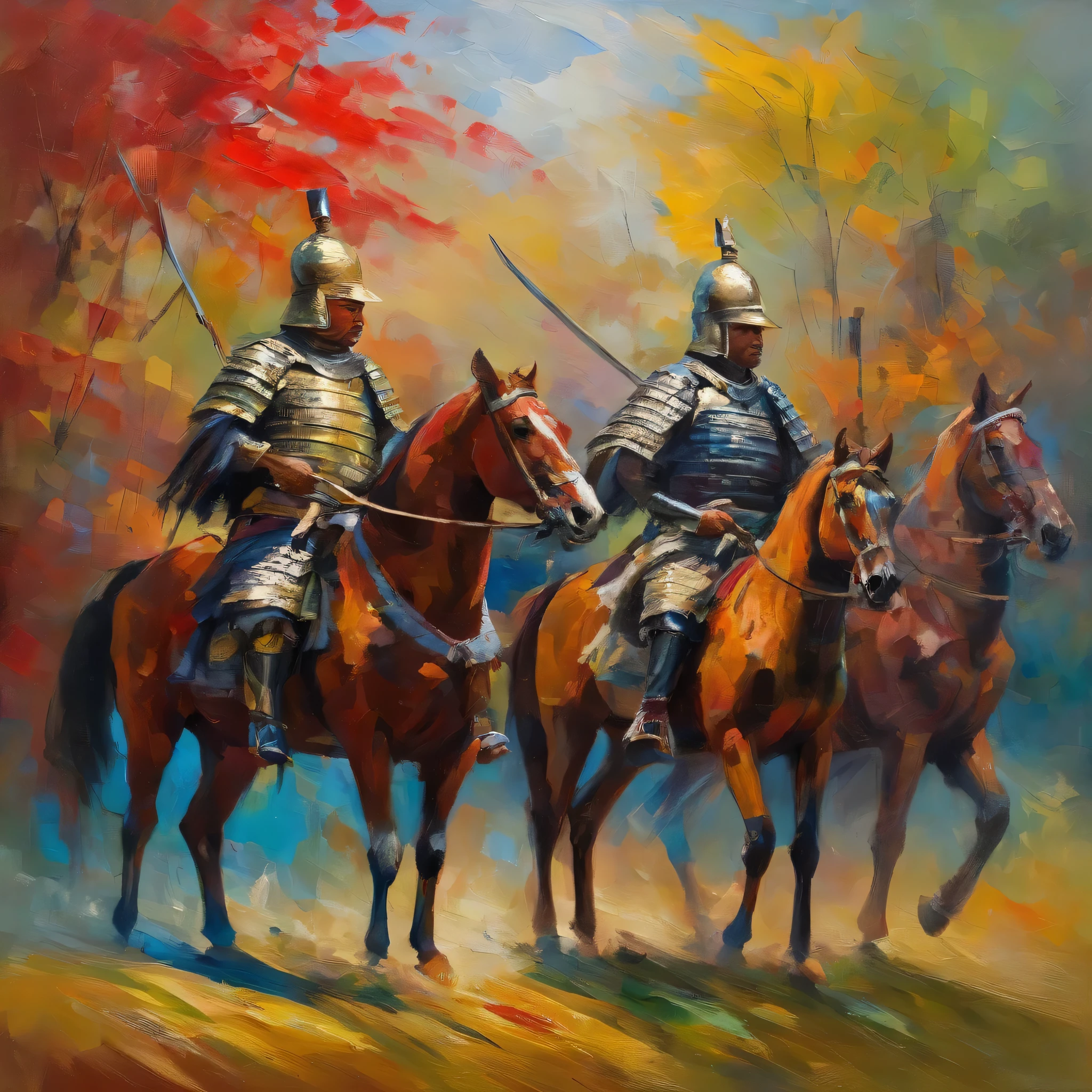 Japanese commander'armor, Two Japanese samurai warlords confront each other