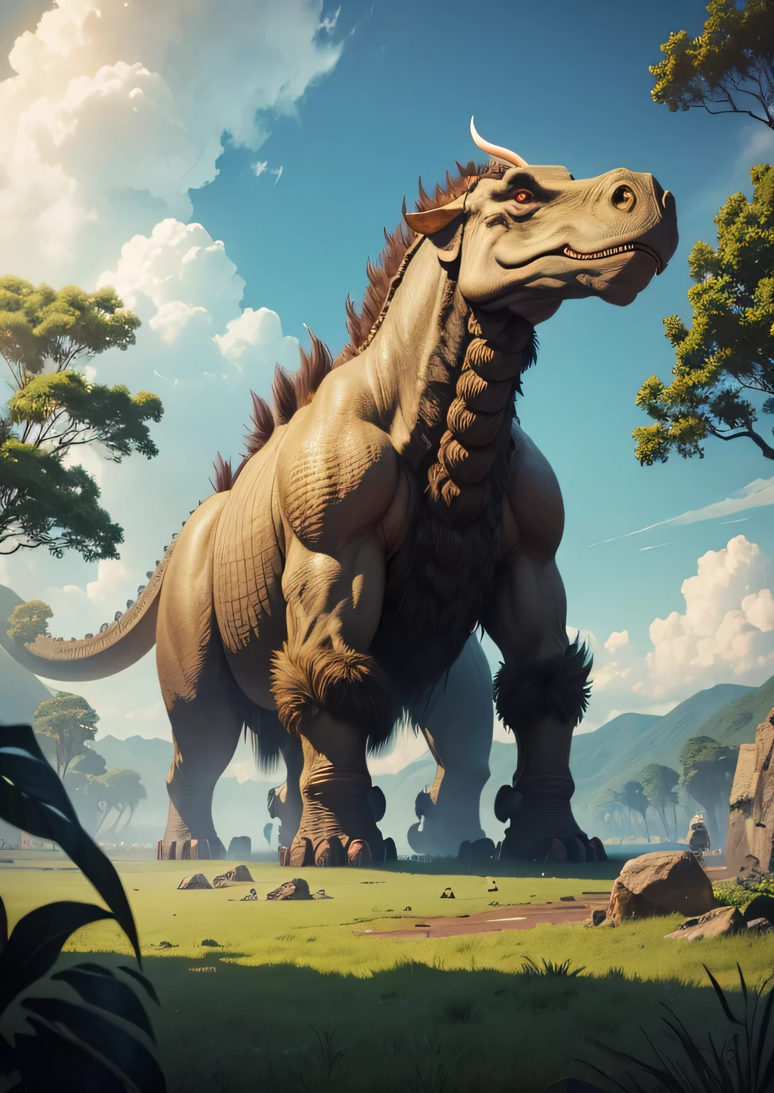 giant creature,Ancient creatures,Dinosaur,mammoth,huge creature,jungle or grassland,