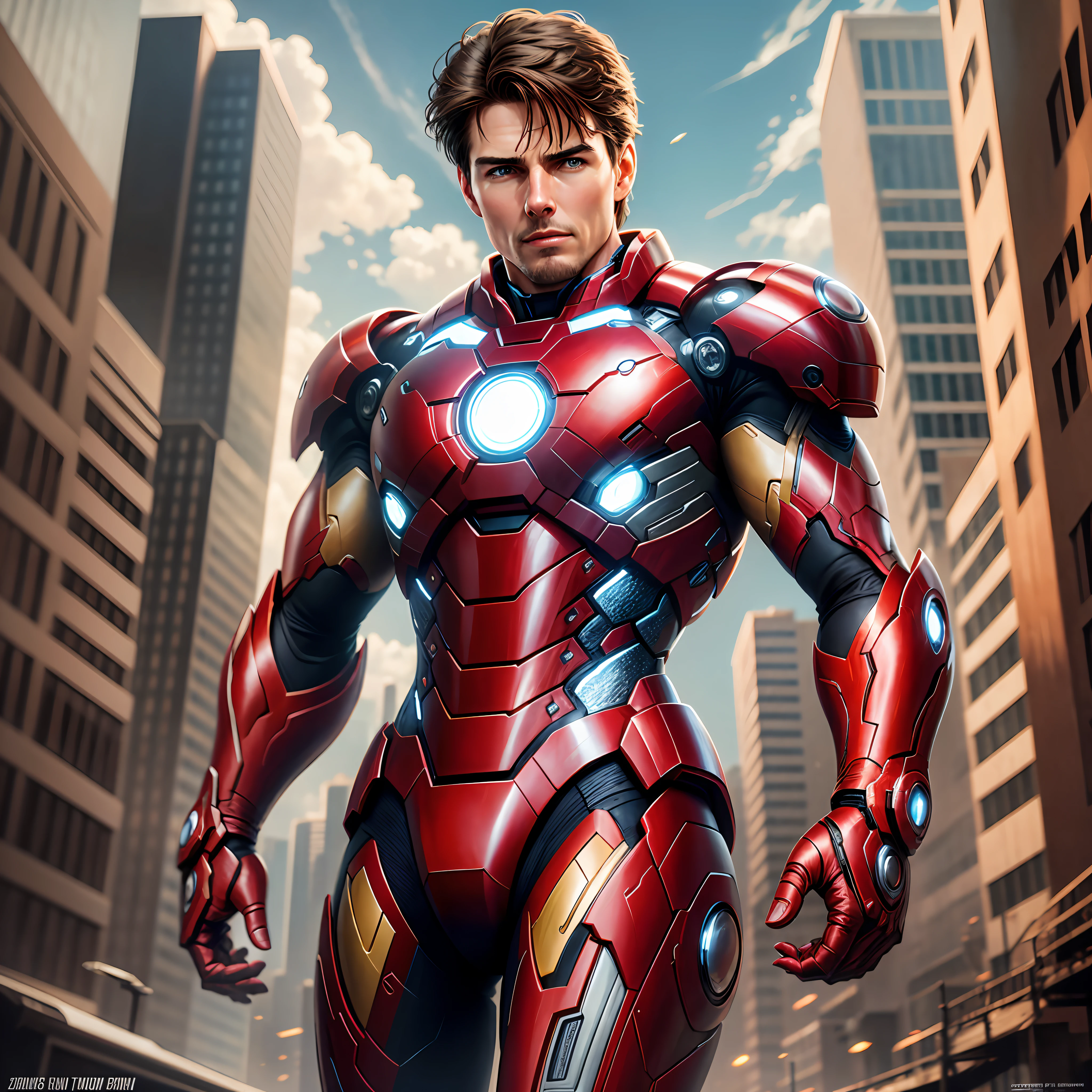 Tom Cruise como Superior Iron-man, sin casco, Cara altamente detallada, correct anatomy, Cara de Tom Cruise, ultra realista, no uncanny valley --auto --s2