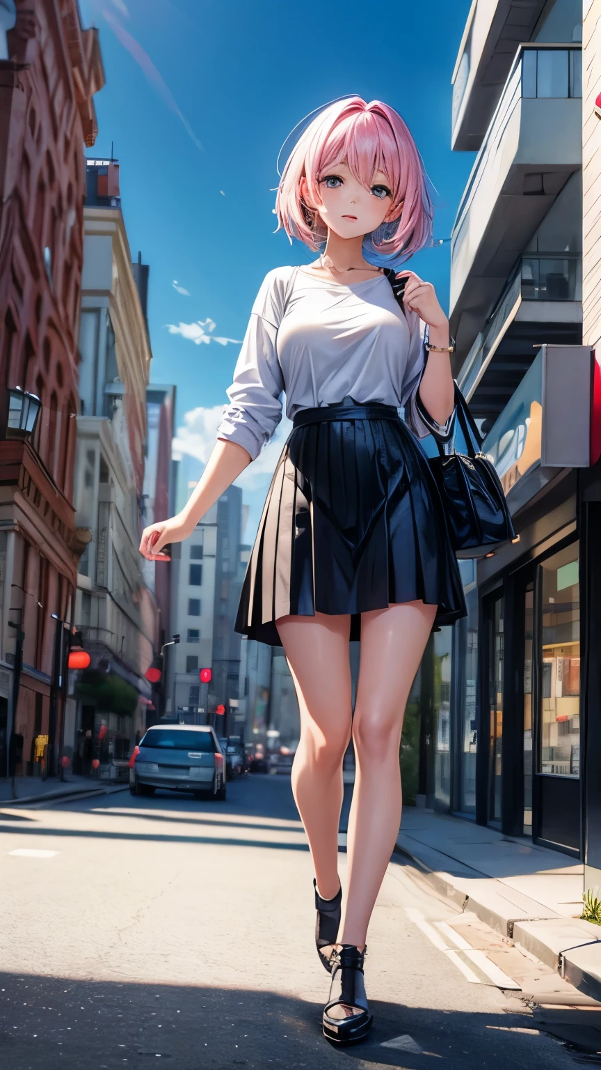 Beautiful anime girl with modern clothes in the city