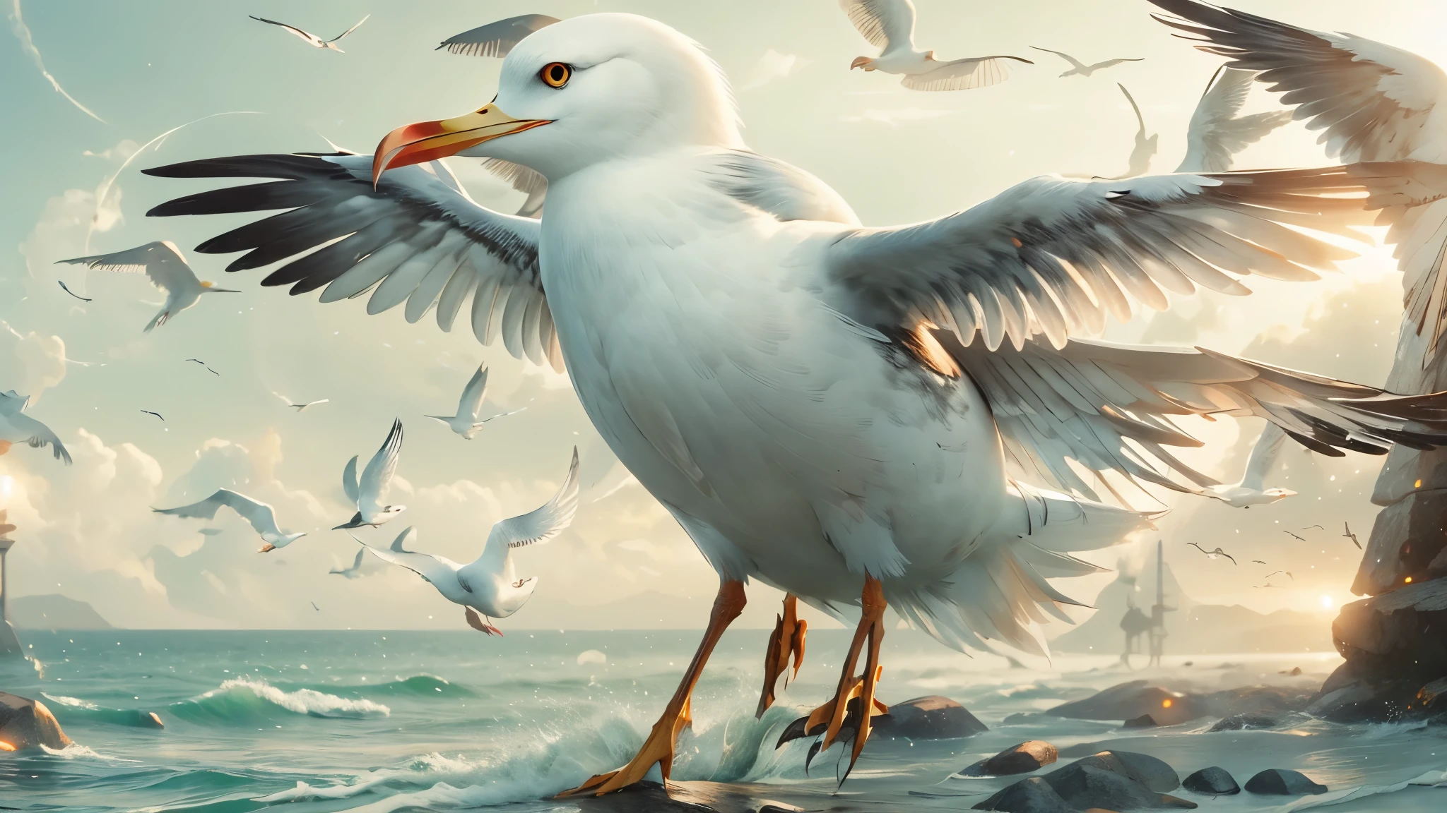 (masterpiece),8k, best quality, Noisy Magic Seagulls,