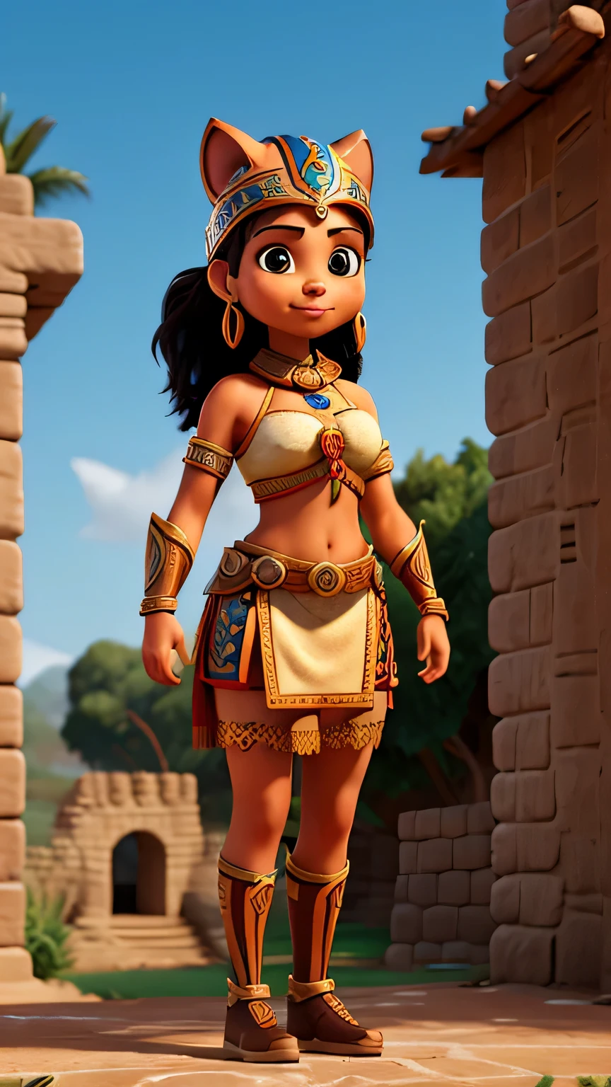 year 1455 aztec warrior woman, gato, equipo, costume according to the era, full body position t , cascos en forma de jaguar, hd, ,Cara feliz