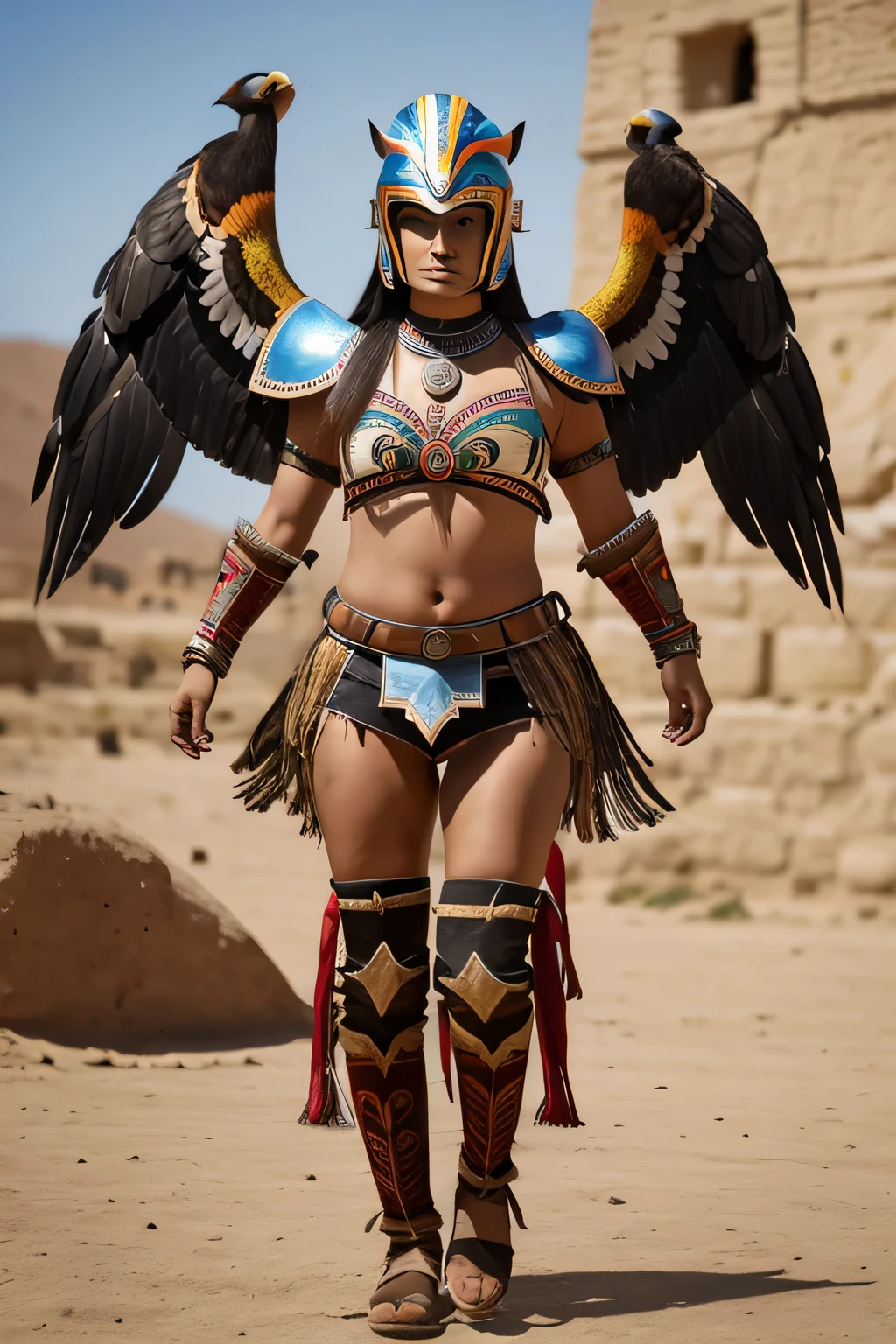 year 1455 mujer guerrera azteca, Aves, toucan team, costume according to the era, full body position t,toucan-shaped helmets, hd, 1455 mujer guerrera azteca, Aves andean condor team, comandante, costume according to the era, full body t position, cascos con forma de gato andino, hd,Cara feliz