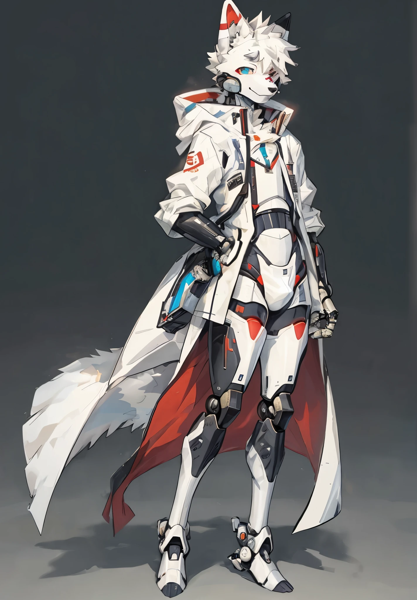 (((furry fox))),full body，Synthetic Shota the white fox wearing only bulge，((chastity cage))，robot，Synthetics，(Synthetic Sports socks)，Robot joints，mecha head，mecha ear，mecha body
