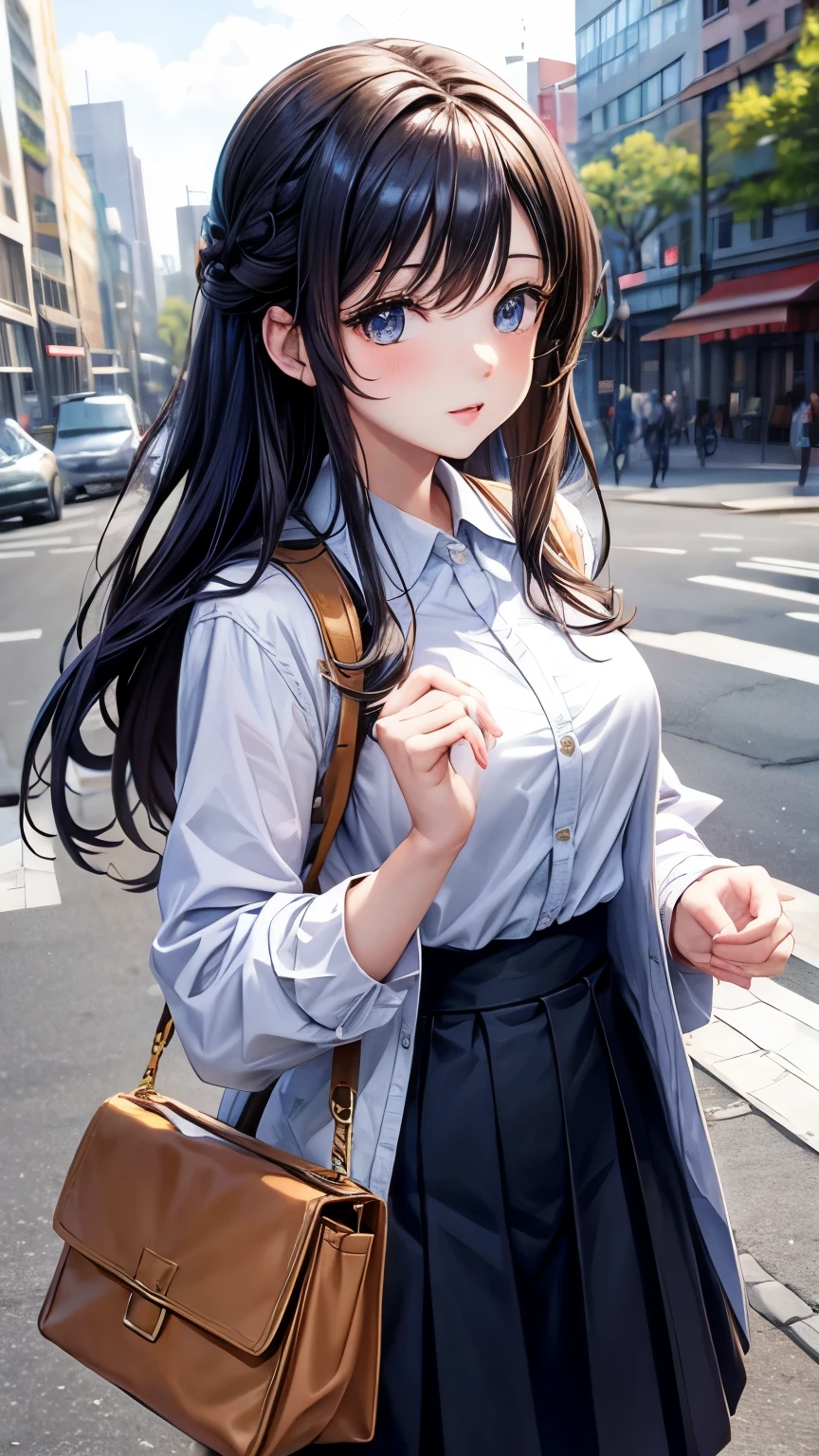 A girl, black hair, beautiful face, cool attitude, standing, 