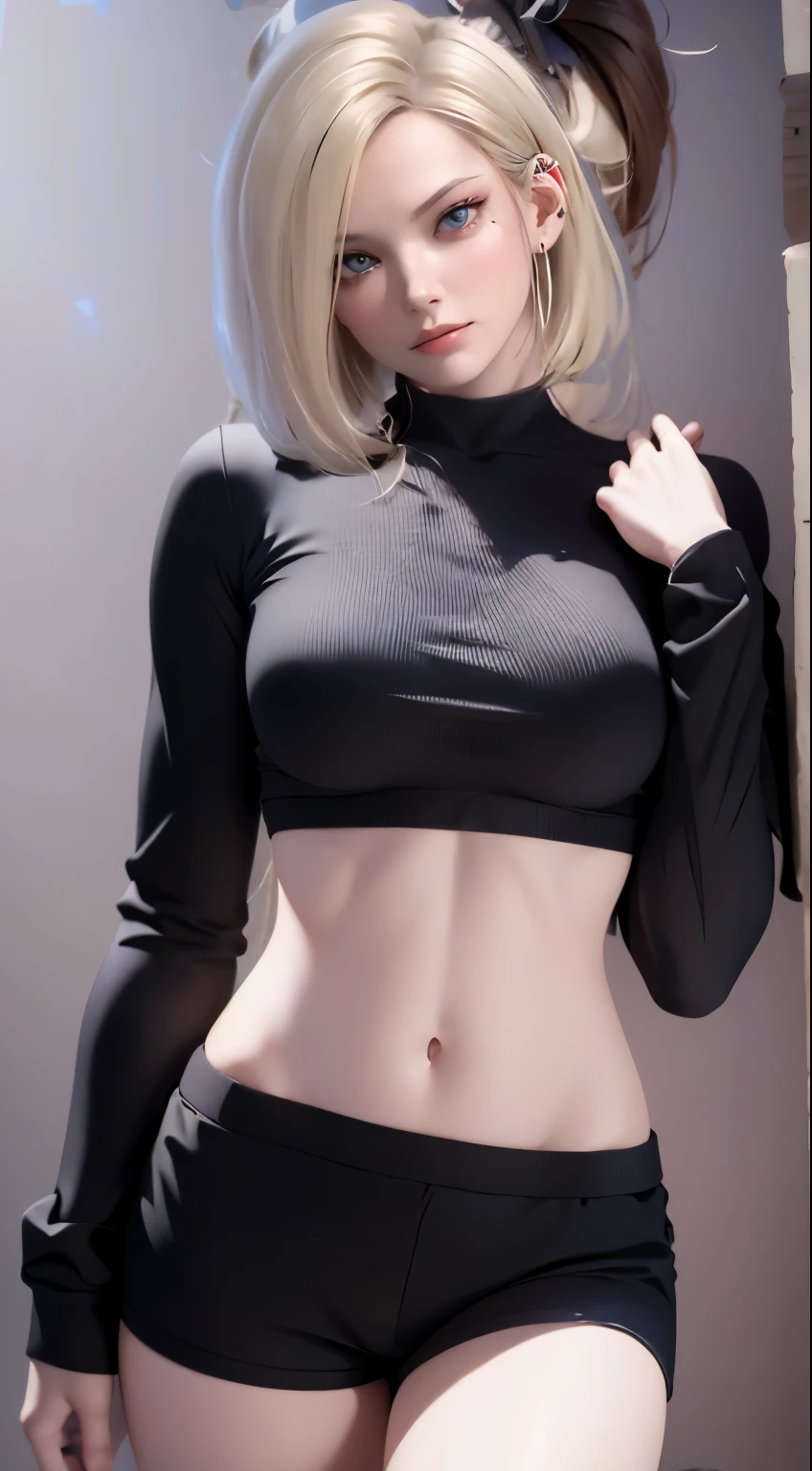 A very slim and tall woman sits on her bed with her legs bent, (She has a perfect slim body and round little breasts), (she wears a very tight white top and a black miniskirt), ((She has a great cleavage)), ((Under the black miniskirt she wears a red panty)), (She sits wide-legged in front of the camera), She looks thoughtfully into the camera, (Masterpiece:1.2) (photorealistic:1.2) (best quality) (intricate details) (8K) (High Poly) (Raytracing) (Cinema lighting) (Sharp focus) (detailed face), realistic skin textures, (detailed face), (she has just exercised and is covered in sweat), whole body, ((cameltoe)), ((small head)), (dark room in red light), (small breasts)