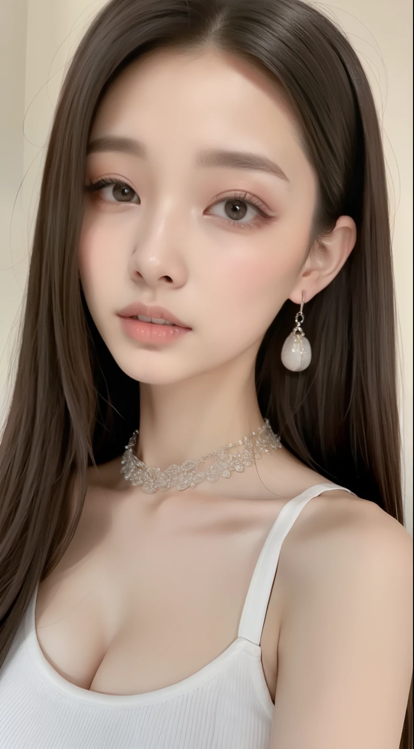 perfect figure beautiful woman：1.4，Layered Hair Style，Protruding cleavage，Black two-dimensional clothing：1.5，Highly Detailed Face and Skin Textur，double eyelid，Whiten the skin，long whitr hair，playing water，Collar