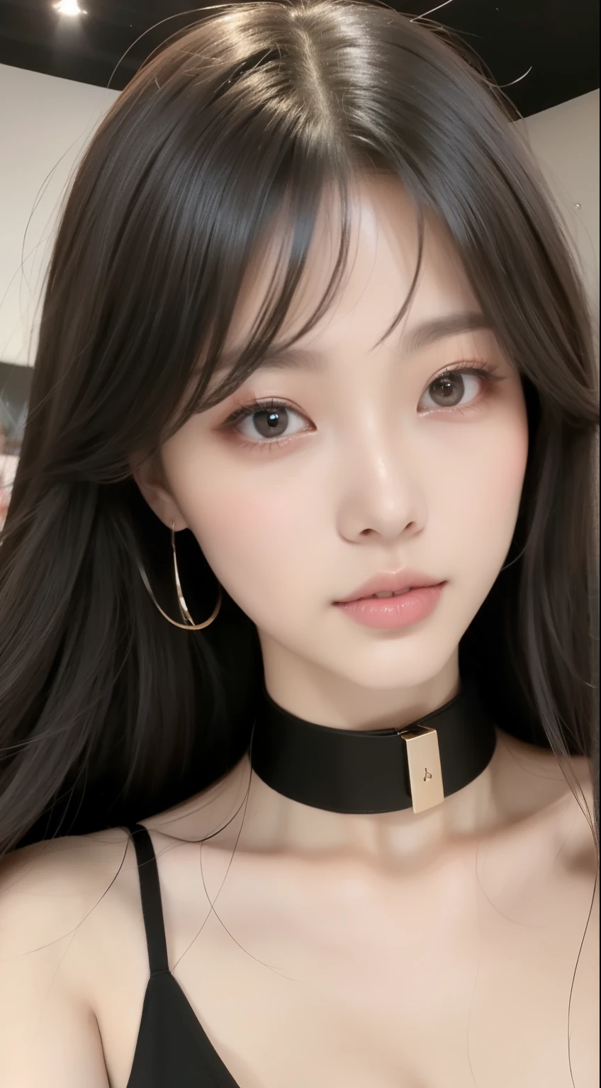 perfect figure beautiful woman：1.4，Layered Hair Style，Protruding cleavage，Black two-dimensional clothing：1.5，Highly Detailed Face and Skin Textur，double eyelid，Whiten the skin，long whitr hair，playing water，Collar