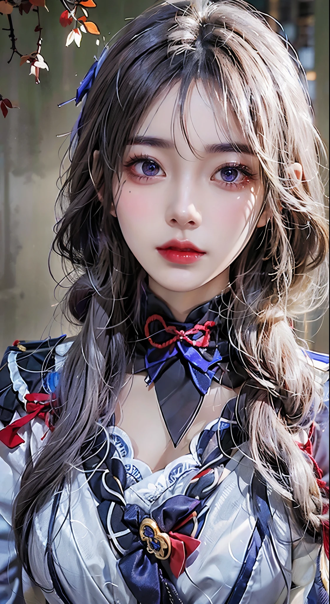 lifelike, high resolution, 1 girl, long white hair, beautiful eyes, normal breast, Raiden General costume