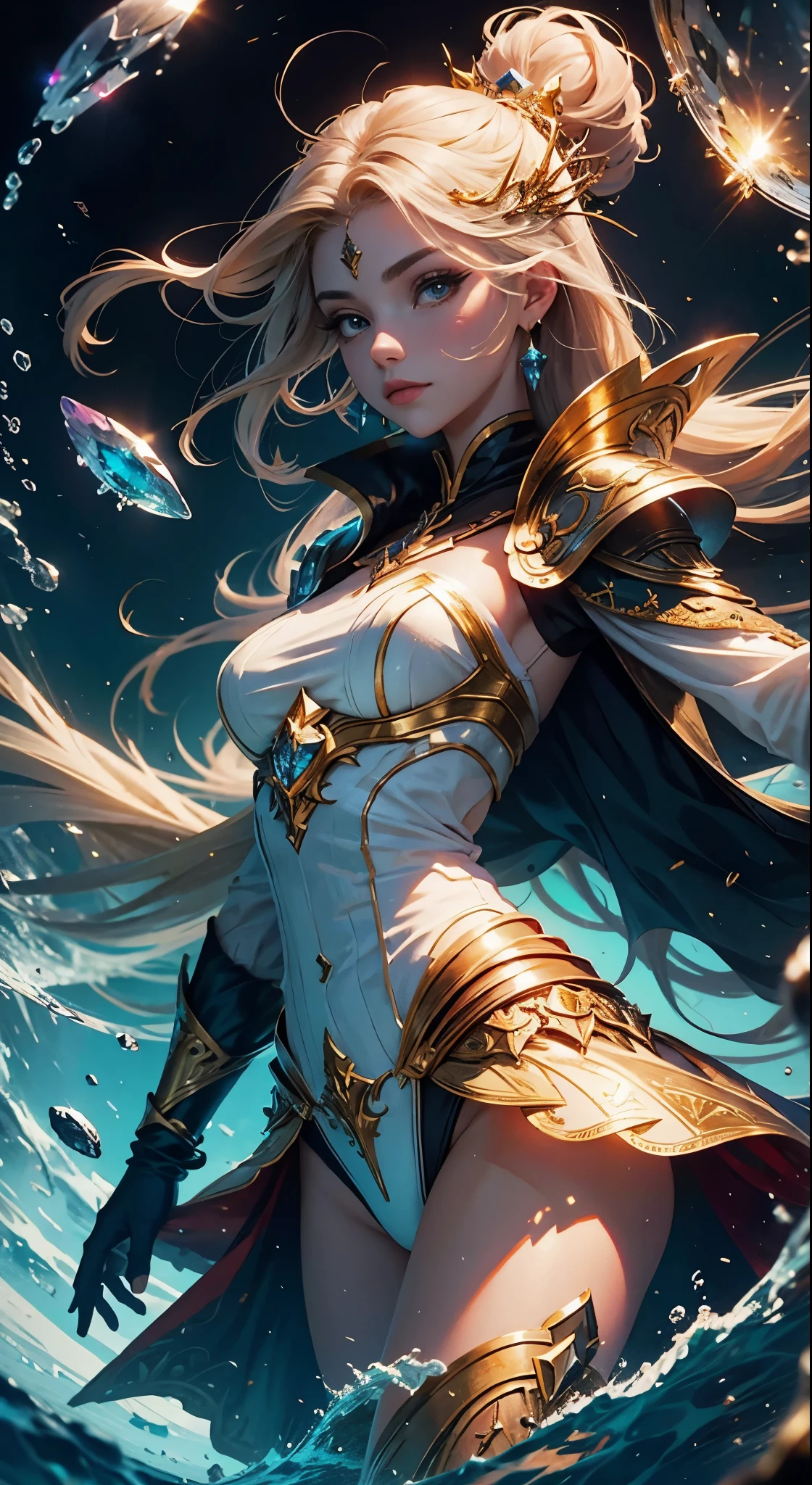 masterpiece, realistic, realism, photorealism, high contrast, photorealistic digital art trending on Artstation 8k HD high definition detailed realistic, young beautiful woman, petite, very small perky breasts, ((blue eyes)), blonde knee long hair, tight white boots, white knee high socks, (no head gear:1.5), ((priestess)), parted lips, art by artgerm and ruan jia and greg rutkowski surreal painting, detailed, skin texture, hyper-detailed, realistic skin texture, side view, garden, lying in a hot spring, head down, drenched