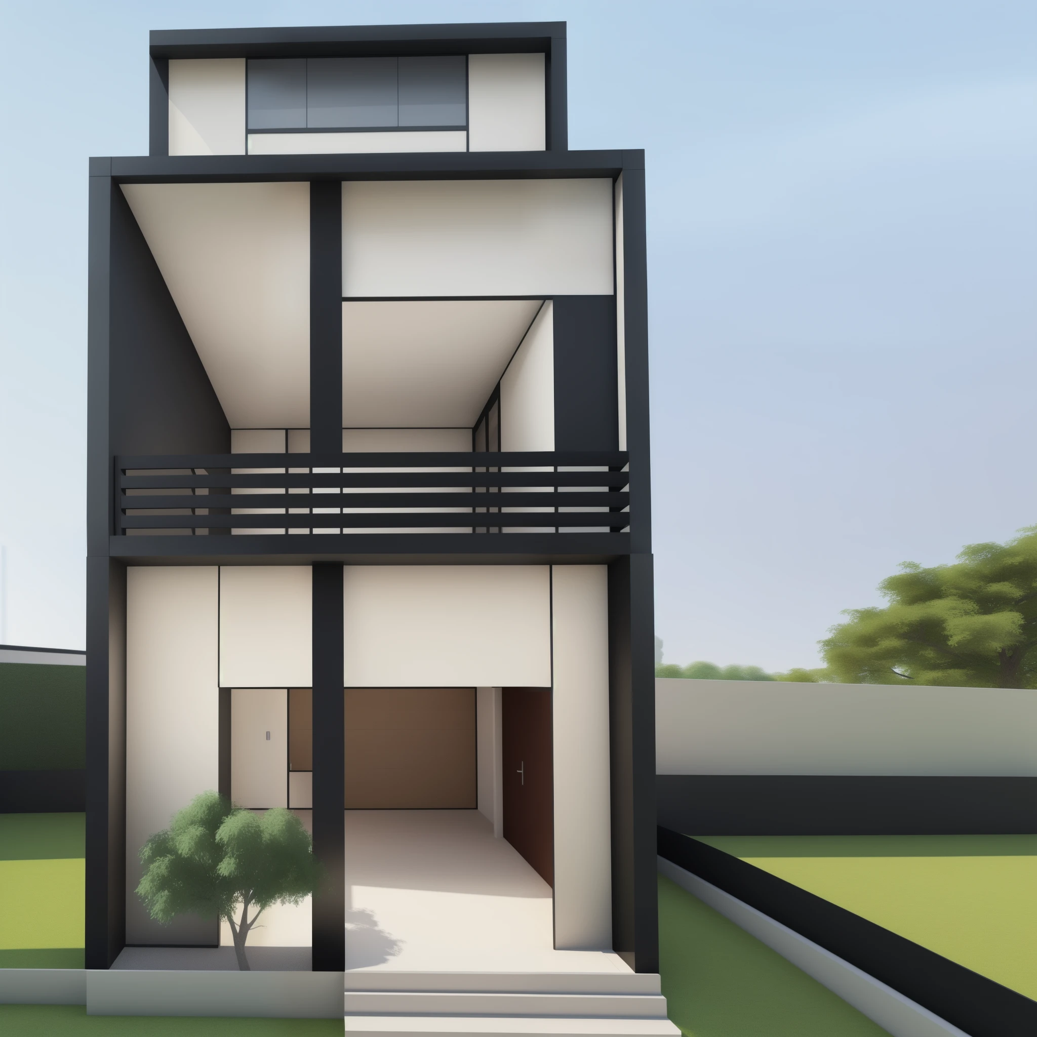 a drawing of a house with a tree in the front yard, front-view, front elevation view, front perspective, elevation view, concept house, perspective view, sketch - up, orthographic front view, detailed rendering, rendered, complete house, frontview, modeled in 3 d, with 3d render, with 3 d render, isometric view!!!!