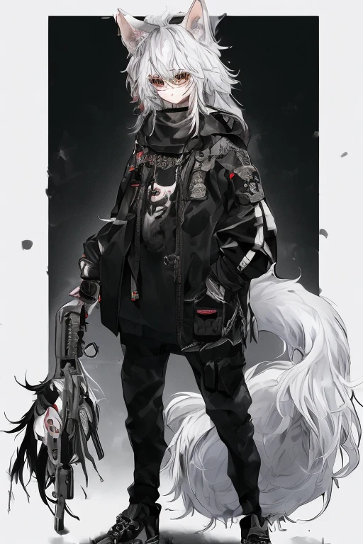 {{{{animal}}}},  fox head, wolf carcass, Xiaoyi, Lion's tail, Standing picture