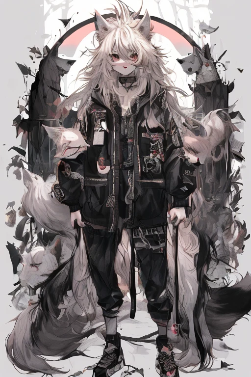 {{{{animal}}}},  fox head, wolf carcass, Xiaoyi, Lion's tail, Standing picture