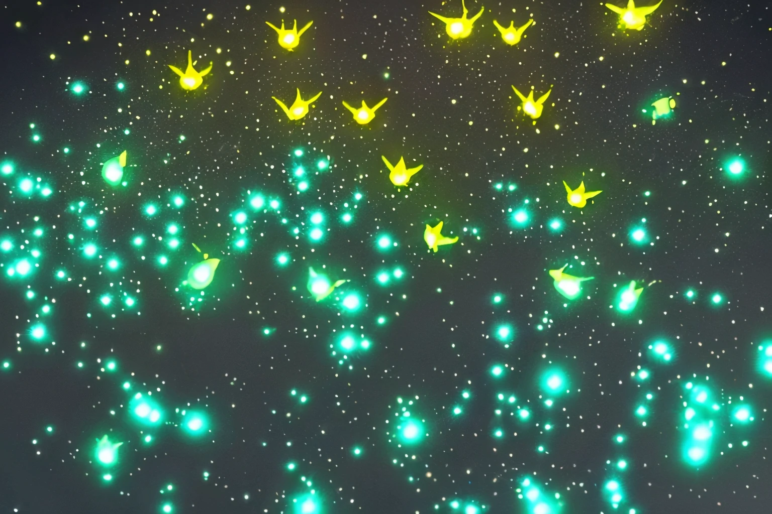Fireflies: The magical sight of tiny bioluminescent insects lighting up the darkness with their soft, flickering glow.