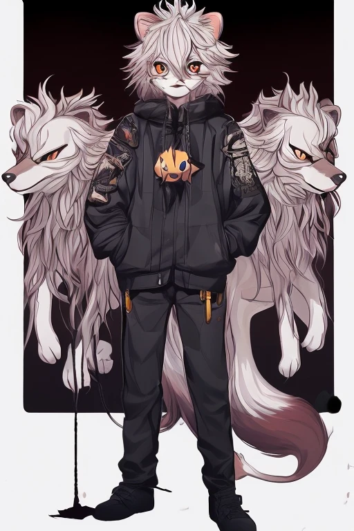 {{{{animal}}}},  fox head, wolf carcass, Xiaoyi, Lion's tail, Standing picture