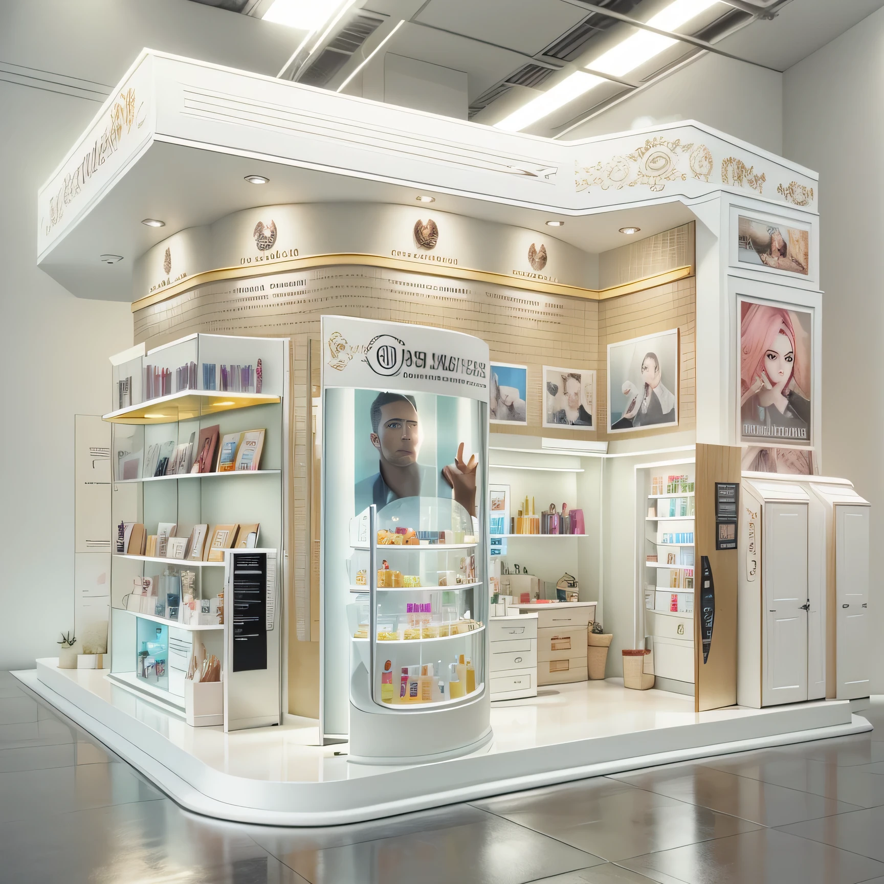 Skin care products，Cosmetics and Beauty Booth，3D modeling，In line with the aesthetics of young people，actual，full view，Suitable for commercial exhibition display