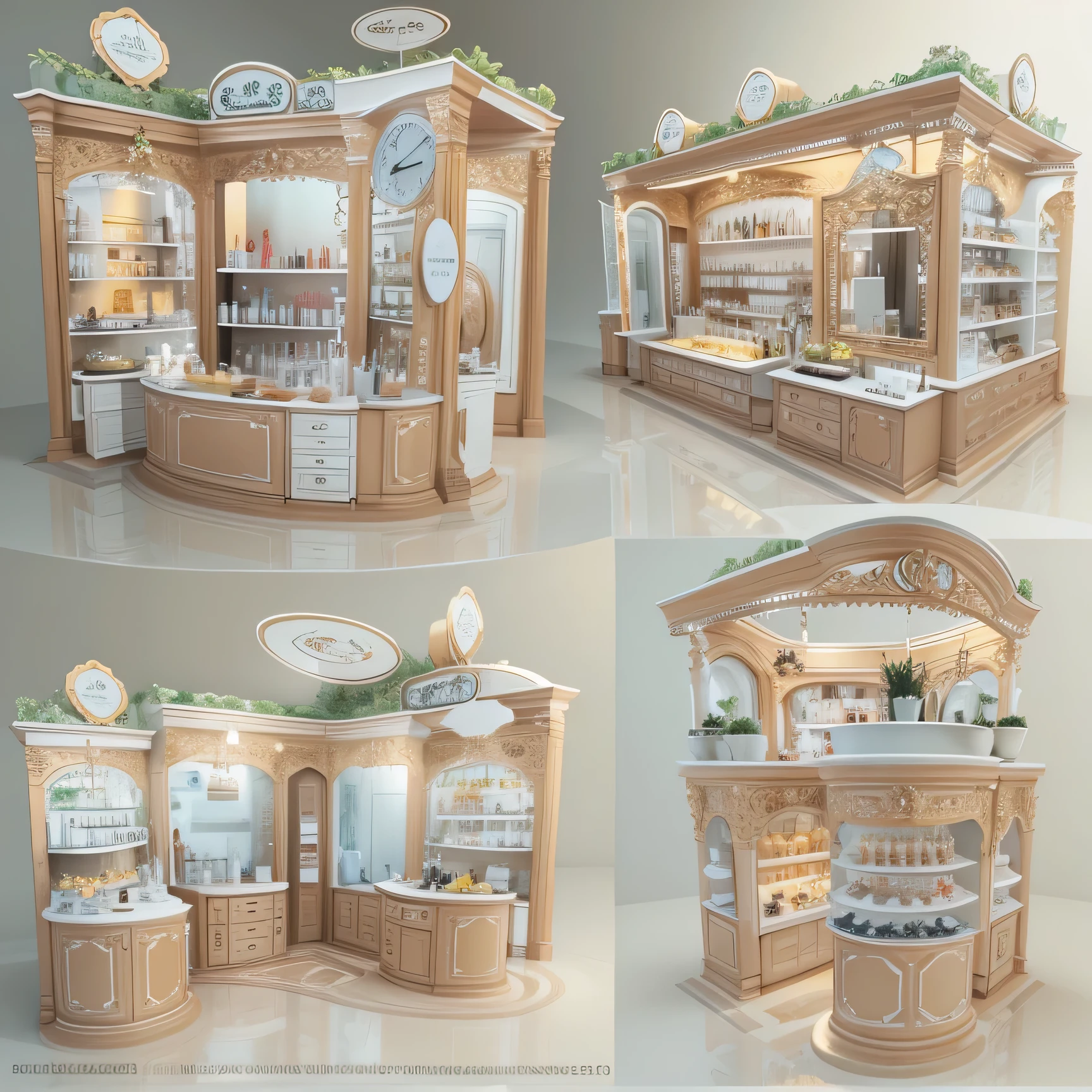 Skin care products，Cosmetics and Beauty Booth，3D modeling，In line with the aesthetics of young people，actual，full view，Suitable for commercial exhibition display