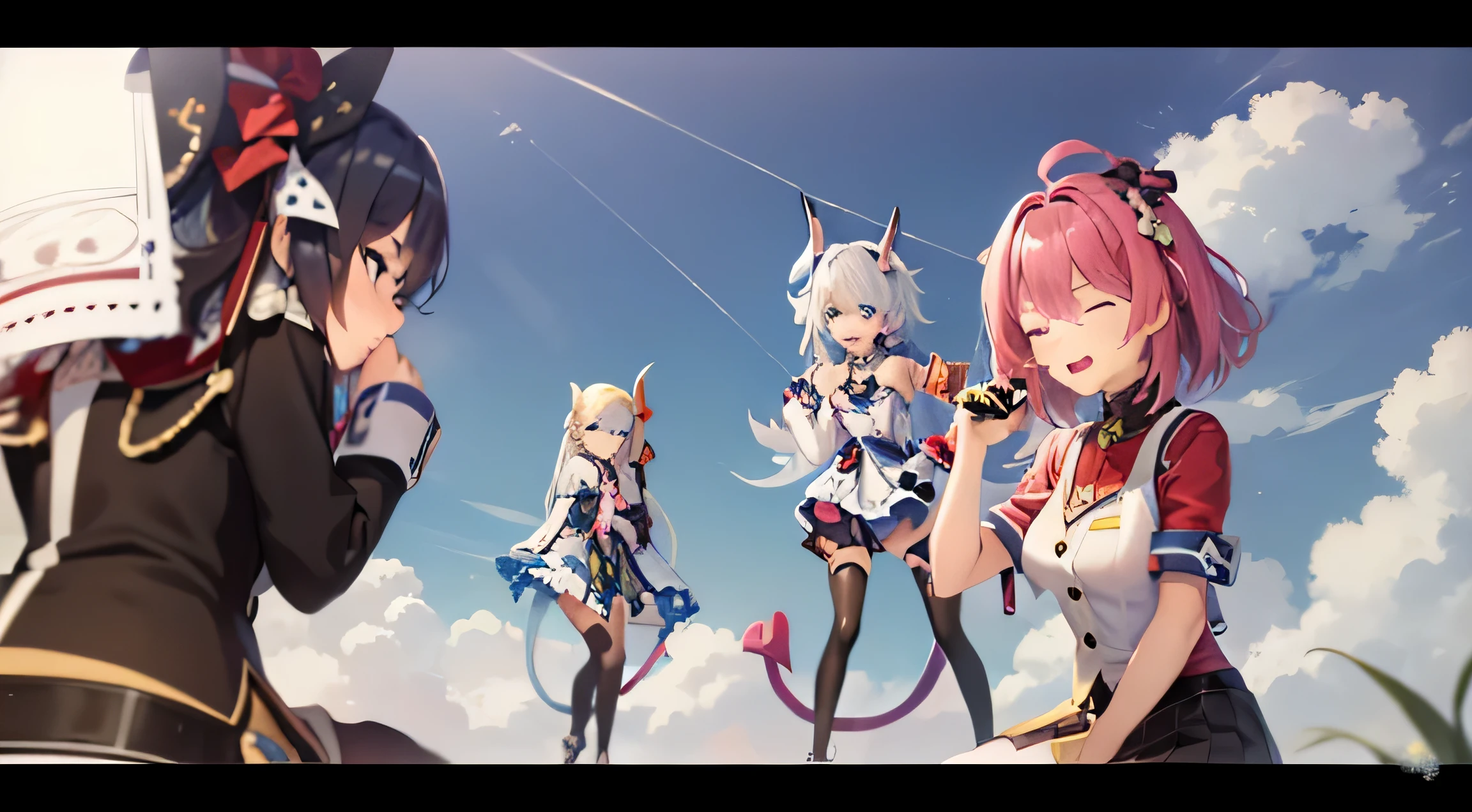 Anime characters lined up against the sky background., From the video game Azur Lane, Macross Delta, Azur Lane characters, excellent anime, Azure Lane style, Anime Magical Girl Maho Shojo, today&#39;The featured anime is still there.., video game genshin impact, genshin, Visual Novel CG, Anime in fantasy style, official artwork