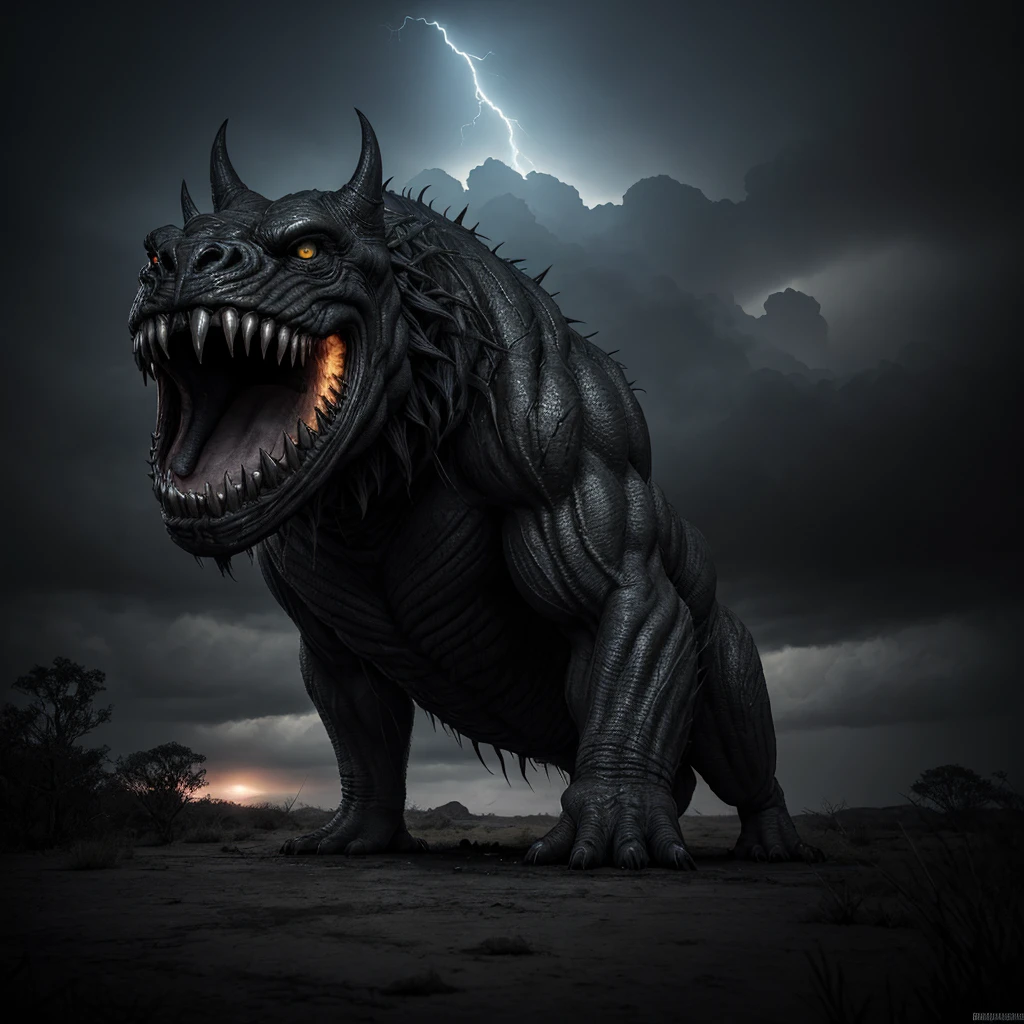 (best quality,4k,8k,highres,masterpiece:1.2),ultra-detailed,(realistic,photorealistic,photo-realistic:1.37),huge,giant creature,monstrous,terrifying,frightening,dangerous,gargantuan,nightmarish,mythical,massive,immense,eerie,otherworldly,menacing presence,ominous,intimidating,extraordinary size,imposing,stark contrast,barren landscape,desolate wasteland,distorted perspective,dark shadows,apocalyptic setting,torrential rain,stormy skies,thunder and lightning,sinister atmosphere,suffocating darkness,billowing smoke,mystical glow,spectral eyes,piercing gaze,sharp claws,elongated fangs,muscular physique,beastly features,scaly skin,ferocious roar,terrified humans,desperate struggle,fleeting hope,dimly lit horizon,surreal,nightmarish landscape,grotesque,mythical creature emerging from the abyss,dread-filled silence,impending doom,creator of chaos,Bringer of destruction Notes：
- This prompt is themed &quot;Giant Creature&quot;，describes a huge、Scary creatures。This is the core purpose of the entire picture。
- Describes the appearance of a creature，like锐利的爪子、extended fanguscular physique, etc.。
- Describes the atmosphere and scene of the picture，like漆黑的阴影、Terrifying atmosphere、smoky、Mysterious brilliance etc.。
- Emphasis on the enormous size of the creature，Hidden threats and destructive power to the entire world。
- Emphasize the high quality and details of the picture，通过添加相关taglike"best quality, ultra-detailed"to get high quality images。
- Used some artistic style tags，like"surreal, grotesque"to enhance the image effect。
-Introduced some tags that match the atmosphere of the picture，like"desolate wasteland, stormy skies"to further accentuate the horrific scene。
- Highlights the mystery and fear of creatures，like"mythical, mysterious glow"etc。
- All tags are arranged in order of importance and screen order，Ensure the coherence and completeness of the generated images。