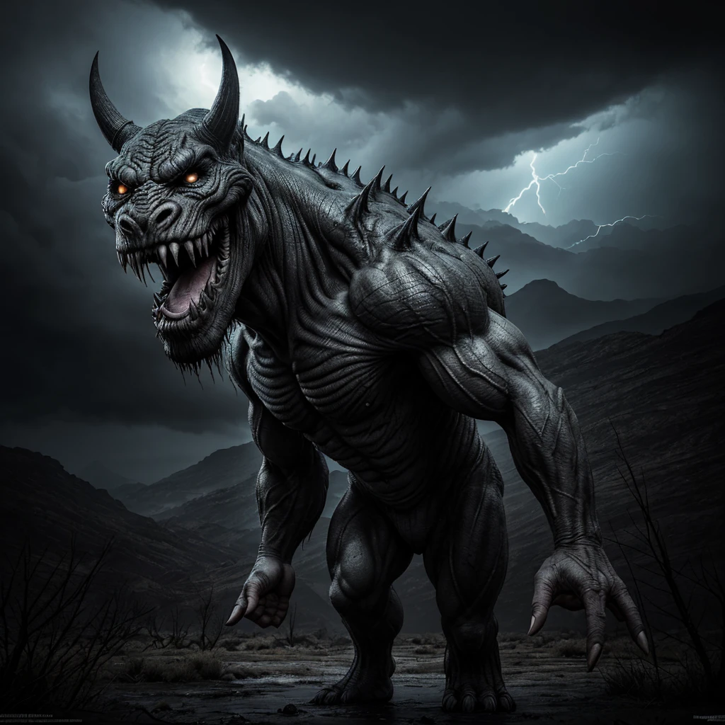 (best quality,4k,8k,highres,masterpiece:1.2),ultra-detailed,(realistic,photorealistic,photo-realistic:1.37),huge,giant creature,monstrous,terrifying,frightening,dangerous,gargantuan,nightmarish,mythical,massive,immense,eerie,otherworldly,menacing presence,ominous,intimidating,extraordinary size,imposing,stark contrast,barren landscape,desolate wasteland,distorted perspective,dark shadows,apocalyptic setting,torrential rain,stormy skies,thunder and lightning,sinister atmosphere,suffocating darkness,billowing smoke,mystical glow,spectral eyes,piercing gaze,sharp claws,elongated fangs,muscular physique,beastly features,scaly skin,ferocious roar,terrified humans,desperate struggle,fleeting hope,dimly lit horizon,surreal,nightmarish landscape,grotesque,mythical creature emerging from the abyss,dread-filled silence,impending doom,creator of chaos,Bringer of destruction Notes：
- This prompt is themed &quot;Giant Creature&quot;，describes a huge、Scary creatures。This is the core purpose of the entire picture。
- Describes the appearance of a creature，like锐利的爪子、extended fanguscular physique, etc.。
- Describes the atmosphere and scene of the picture，like漆黑的阴影、Terrifying atmosphere、smoky、Mysterious brilliance etc.。
- Emphasis on the enormous size of the creature，Hidden threats and destructive power to the entire world。
- Emphasize the high quality and details of the picture，通过添加相关taglike"best quality, ultra-detailed"to get high quality images。
- Used some artistic style tags，like"surreal, grotesque"to enhance the image effect。
-Introduced some tags that match the atmosphere of the picture，like"desolate wasteland, stormy skies"to further accentuate the horrific scene。
- Highlights the mystery and fear of creatures，like"mythical, mysterious glow"etc。
- All tags are arranged in order of importance and screen order，Ensure the coherence and completeness of the generated images。
