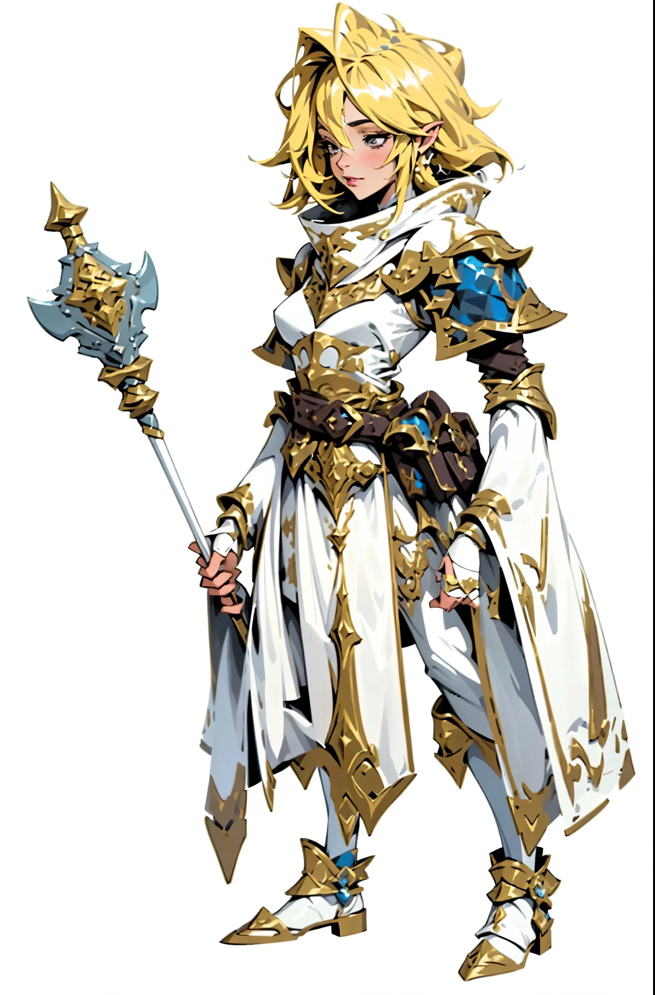 Cartoon image of a woman wearing white and gold clothing holding a stick, female Priest, pretty female Priest, Priest, dressed like a Priest, female mage, female mage!, Epic Mage Girl Character, female earth mage, Witch, portrait of a female mage, Paladin, heavy white and gold armor, picture of Paladin, final fantasy tactical characters