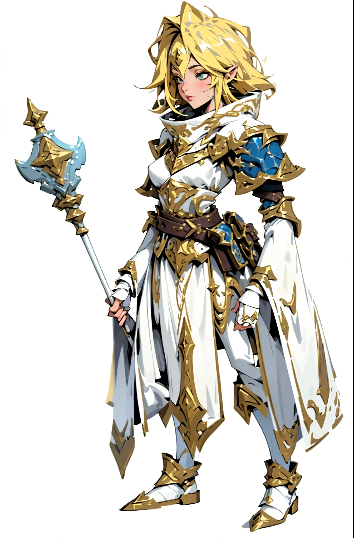 Cartoon image of a woman wearing white and gold clothing holding a stick, female Priest, pretty female Priest, Priest, dressed like a Priest, female mage, female mage!, Epic Mage Girl Character, female earth mage, Witch, portrait of a female mage, Paladin, heavy white and gold armor, picture of Paladin, final fantasy tactical characters