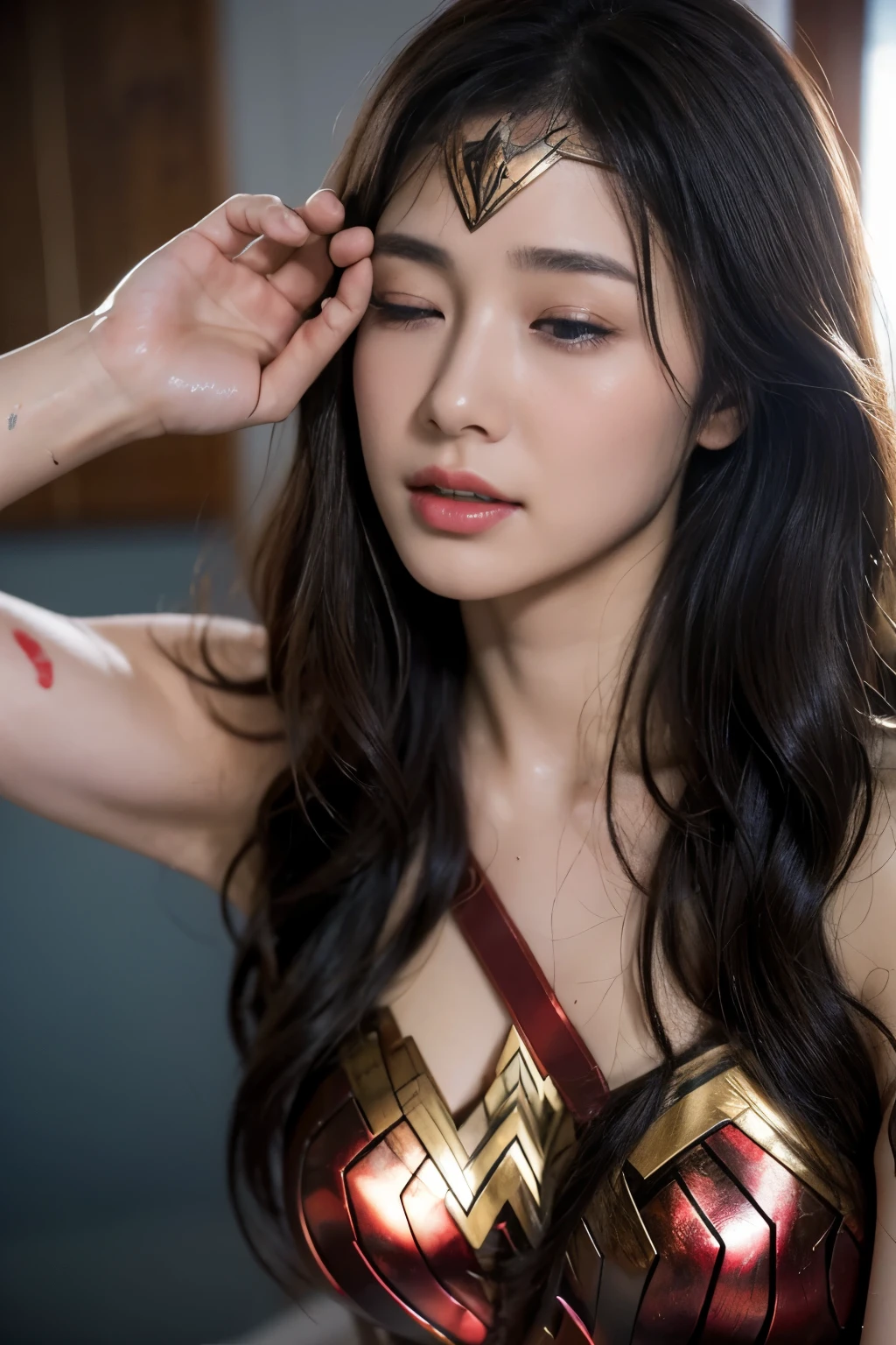 私はWonder Womanです、完璧なWonder Womanの衣装,Kneel,押しDefeated,Defeated,A man mounts me,Face grabbed、Hug from the front,Hugged,Being strangled,You can hold it,Leaning on the man,Hugged,Can be lifted,Men lick my face with their tongues,The guys lick my head with their tongues,Men lick my hair with their tongues,My body is licked by men,sleeping face,Close ~ eyes,Open your mouth,Tired face,Face of Suffering,sleeping face,Being slapped in the face,Getting punched in the face,Fighting with men,Fight with the men,Surrounded by men,,Caught between the men,Being held back by men,Entanglement with males, Attacked by men,Brown Hair, masterpiece、beautiful girl、fine 目、puffy eyes、highest quality, 超High resolution, (reality: 1.4), Cinema Lighting,so beautiful、Beautiful Skin、(超reality的な)、(High resolution)、(8k)、(Very detailed)、(beautiful and fine 目)、(Very detailed)、 Detailed face、Diagonal bangle hair、Brown Hair、20-year-old、Wonder Womanのコスプレ,Wonder Woman