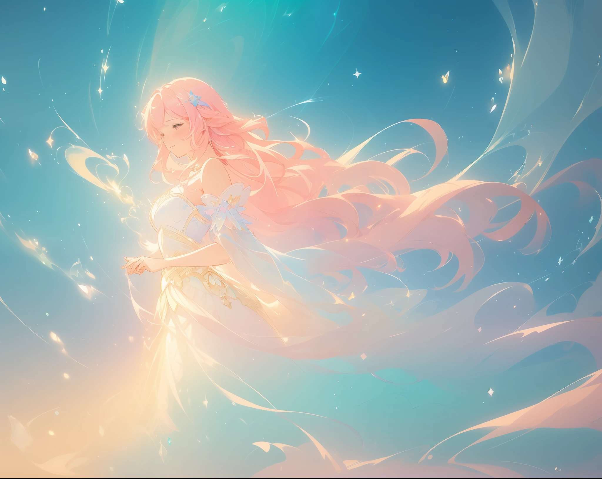 beautiful girl in puffy white tutu dress, vibrant pastel colors, (colorful), magical lights, long flowing pink hair, inspired by Glen Keane, inspired by Lois van Baarle, disney art style, by Lois van Baarle, glowing aura around her, by Glen Keane, jen bartel, glowing lights! digital painting, flowing glowing hair, glowing flowing hair, beautiful digital illustration, fantasia background, whimsical, magical, fantasy, beautiful face, ((masterpiece, best quality)), intricate details, highly detailed, sharp focus, 8k resolution, sparkling detailed eyes, liquid watercolor