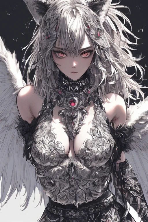 (best quality, highres, ultra-detailed, realistic:1.37), fox-like head, wolf-like body, owl-like wings, lion-like tail, four-legged, majestic, mythical creature, beautifully textured fur, vibrant colors, seamless integration of the different animal features, harmonious and balanced composition, powerful presence, strong and agile, intricate patterns on the wings, sharp and piercing eyes, graceful movements, enchanting aura