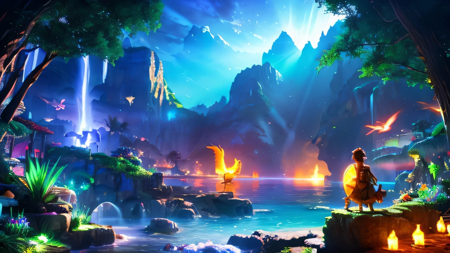 3D landscape fantasy world colorful light move Paradise of mythical beasts