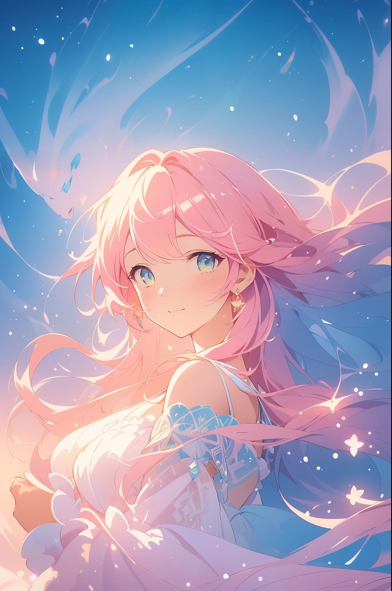 beautiful girl in puffy white tutu dress, vibrant pastel colors, (colorful), magical lights, long flowing pink hair, inspired by Glen Keane, inspired by Lois van Baarle, disney art style, by Lois van Baarle, glowing aura around her, by Glen Keane, jen bartel, glowing lights! digital painting, flowing glowing hair, glowing flowing hair, beautiful digital illustration, fantasia background, whimsical, magical, fantasy, beautiful face, ((masterpiece, best quality)), intricate details, highly detailed, sharp focus, 8k resolution, sparkling detailed eyes, liquid watercolor